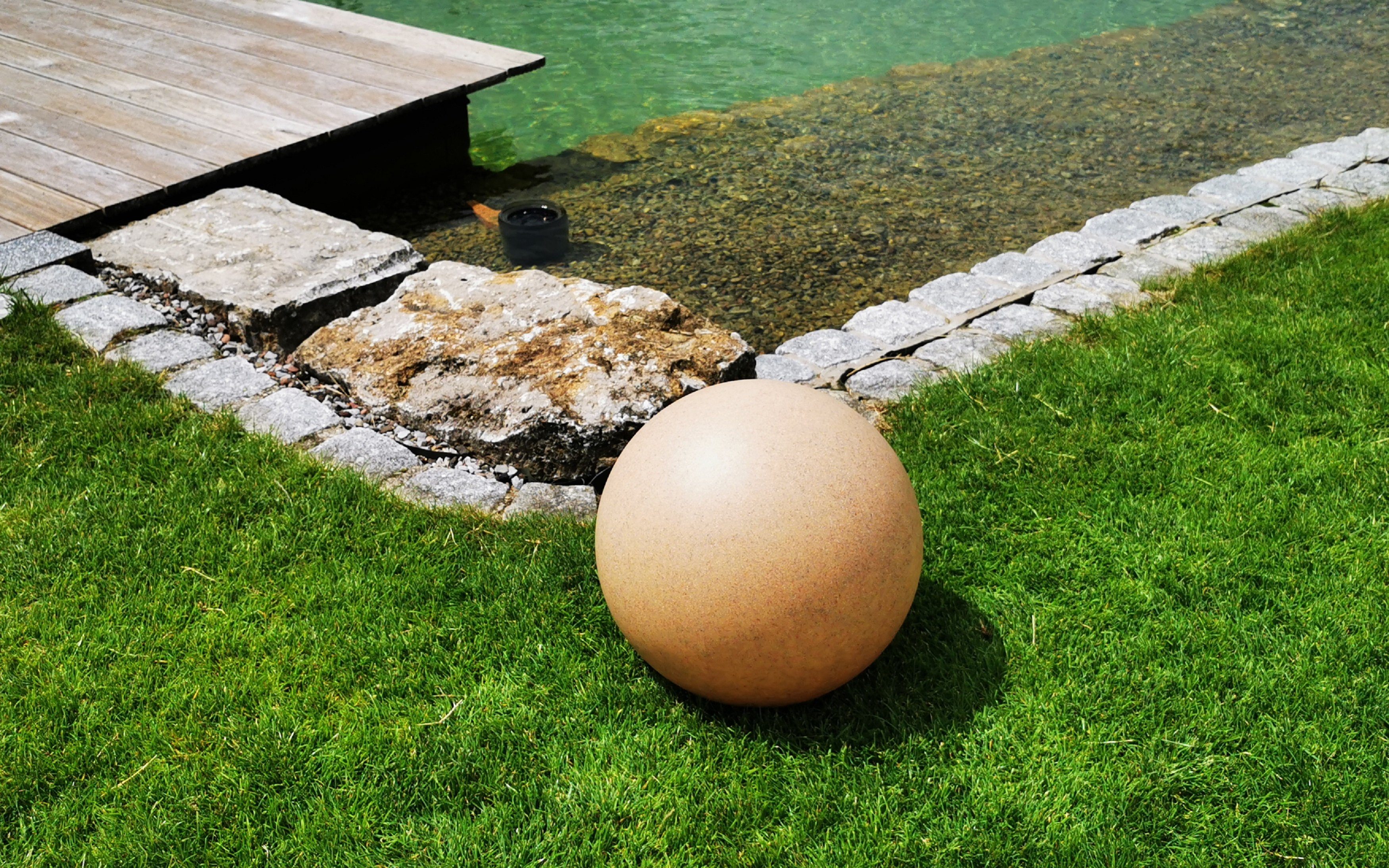 TRANGO LED Gartenleuchte, 400S Gartenkugel IP65 Kugelleuchte *SANDSTONE* mit 40cm Durchmesser mit ca. 5 Meter IP44 Zuleitungskabel & E27 Fassung, Kugellampe, Gartenleuchte, Außenleuchte, Außenlampe