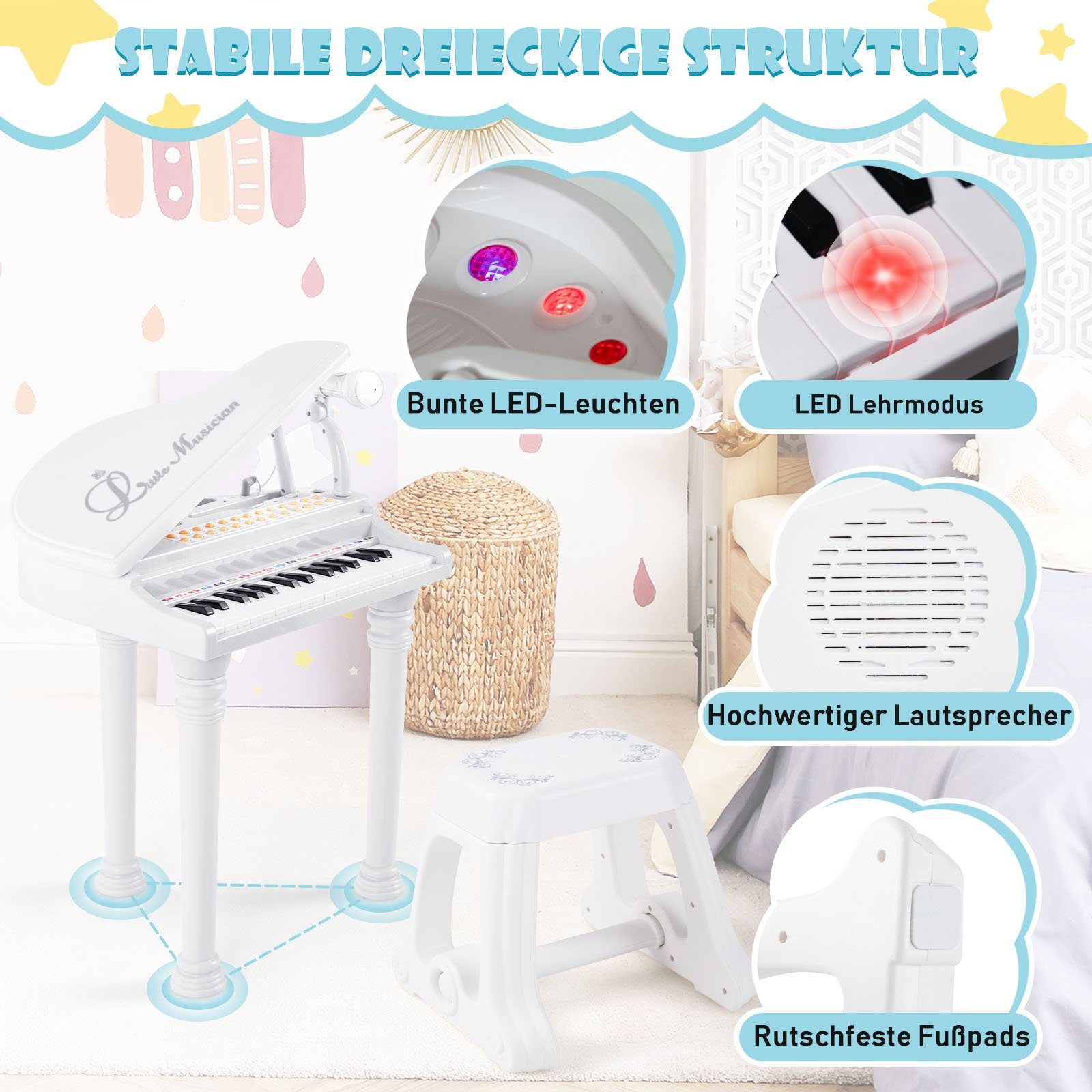 COSTWAY Spielzeug-Musikinstrument 31 Tasten Keyboard, mit Hocker & Mikrofon günstig online kaufen