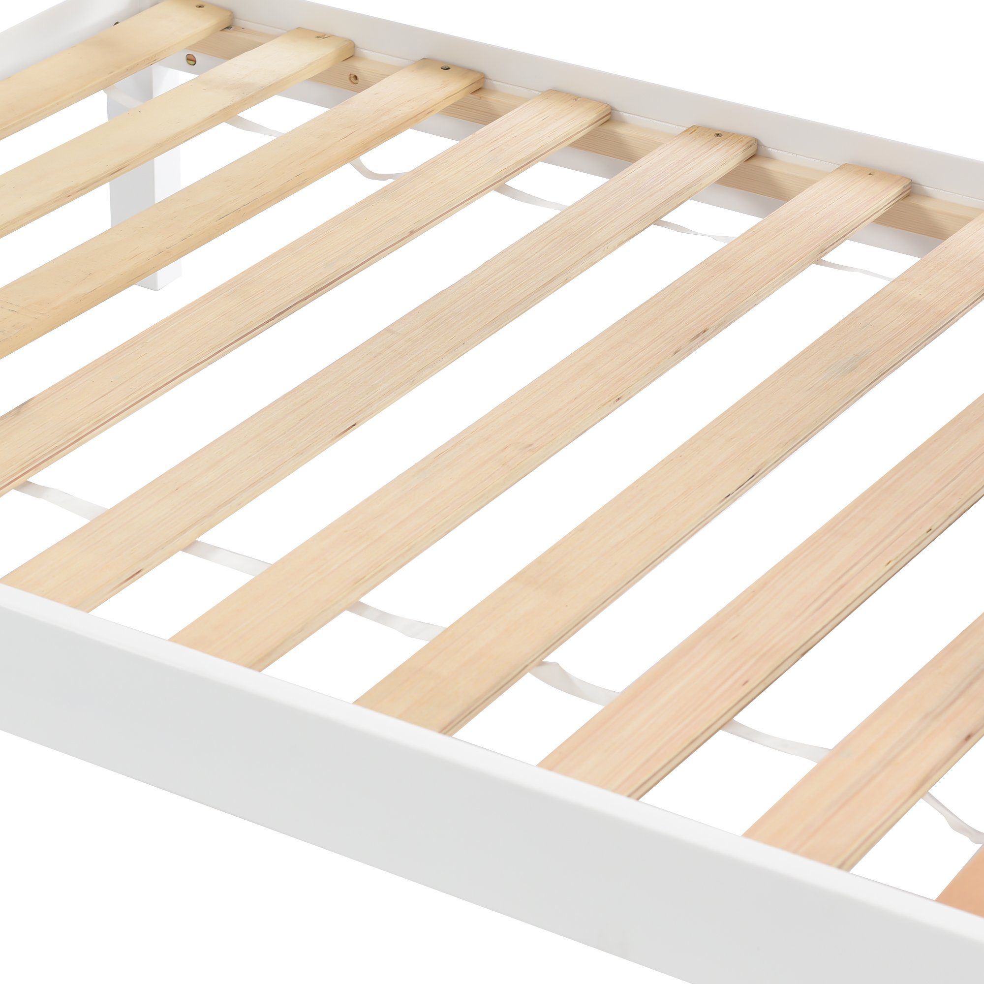 Etagenbett (Hochbett Kinderbett 90x200 cm), inklusive Trittleiter und Rundum-Absturzschutz, Kiefer