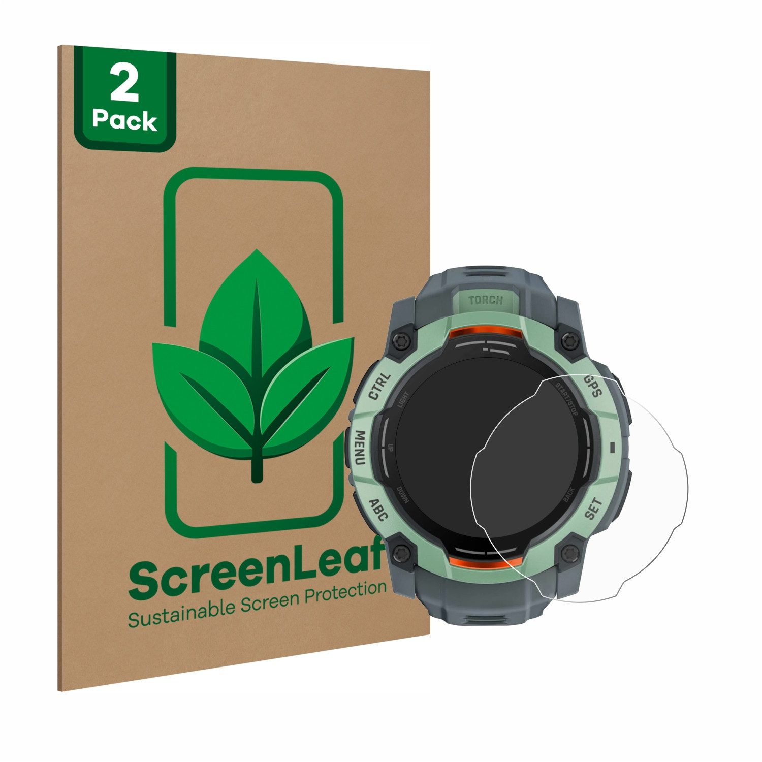 ScreenLeaf Displayschutzfolie Schutzfolie für Garmin Instinct 3 AMOLED (50 mm), 2 Stück, nachhaltiger Displayschutz Schutz Folie Klar Transparent