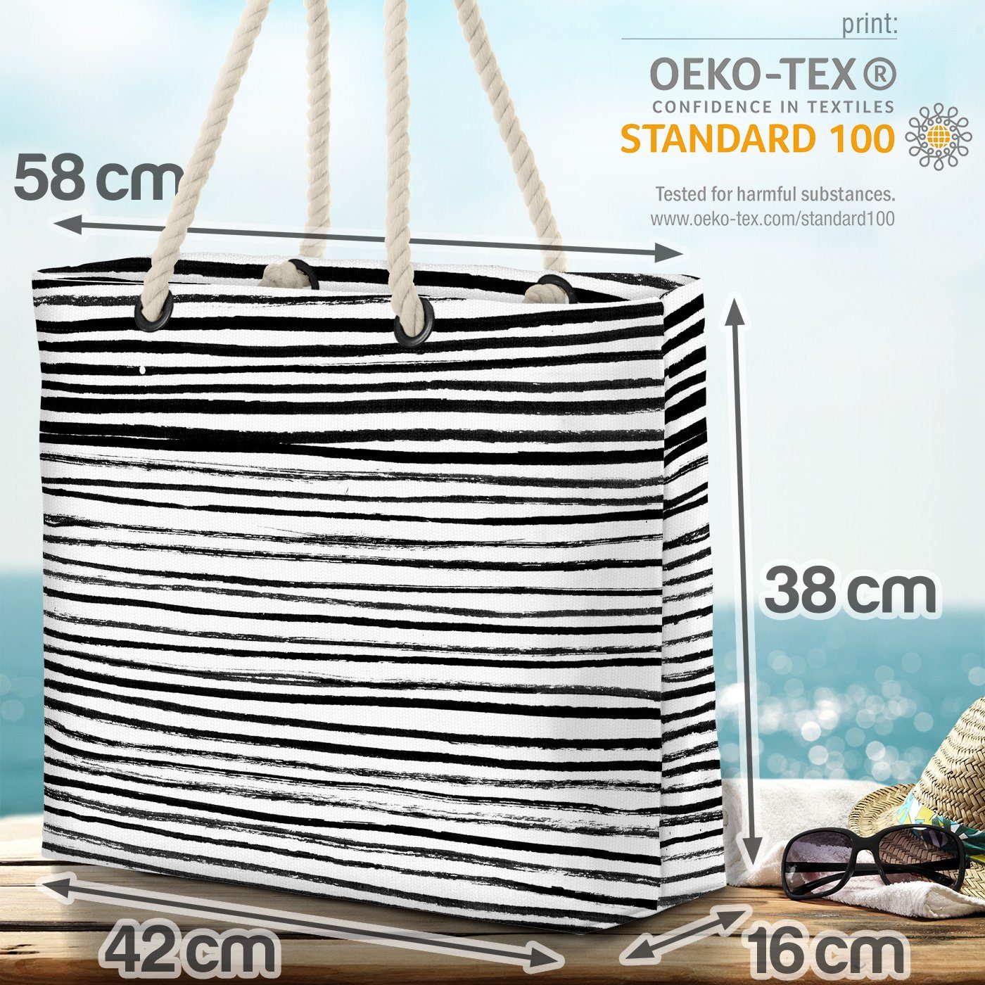 Zebra Strandtasche gestreift Linien Schwarz VOID Zebrastreifen (1-tlg), Streifen Bag Streifen Weiss Beach