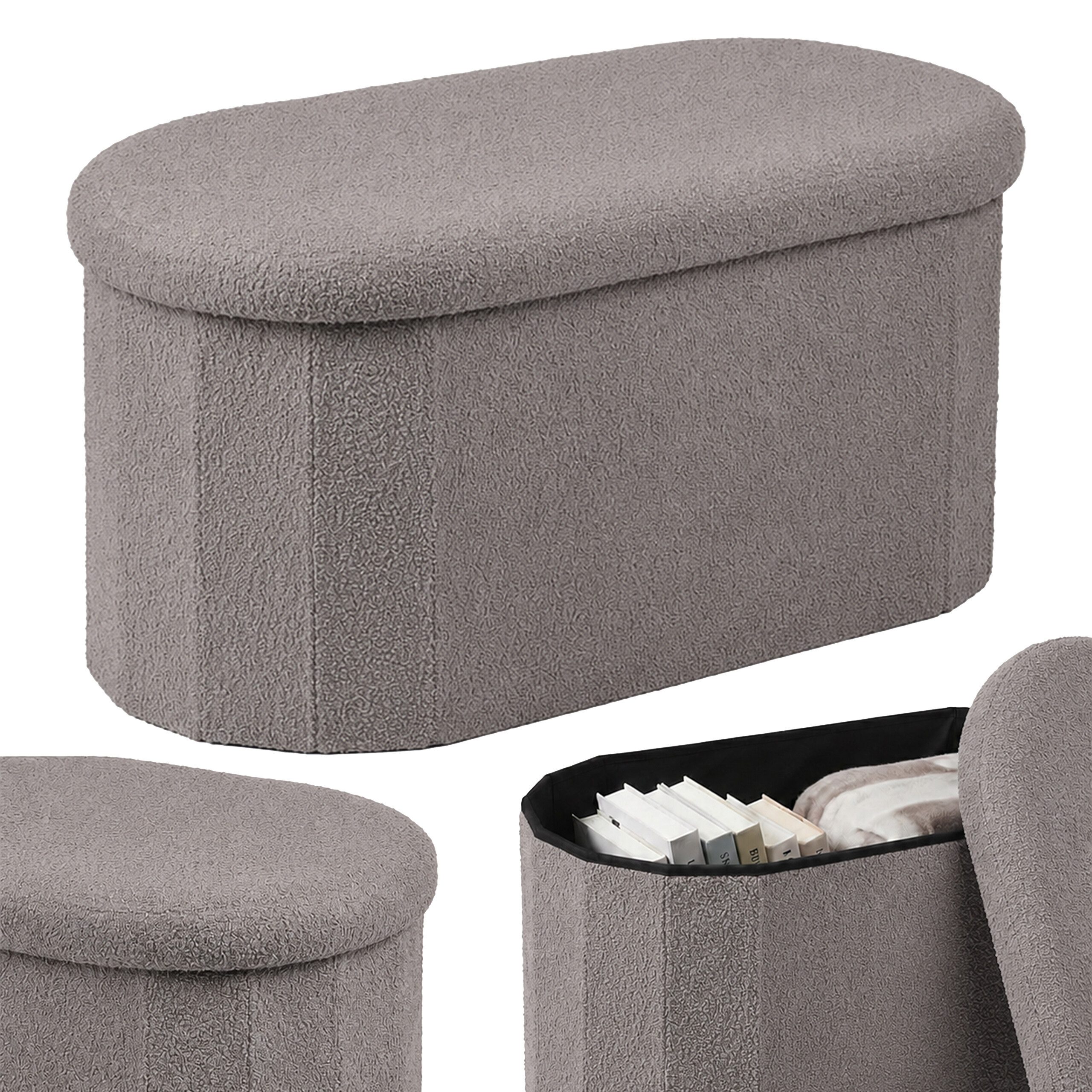 relaxdays Sitztruhe Sitzbank aus Teddystoff (1-St), Dunkelgrau