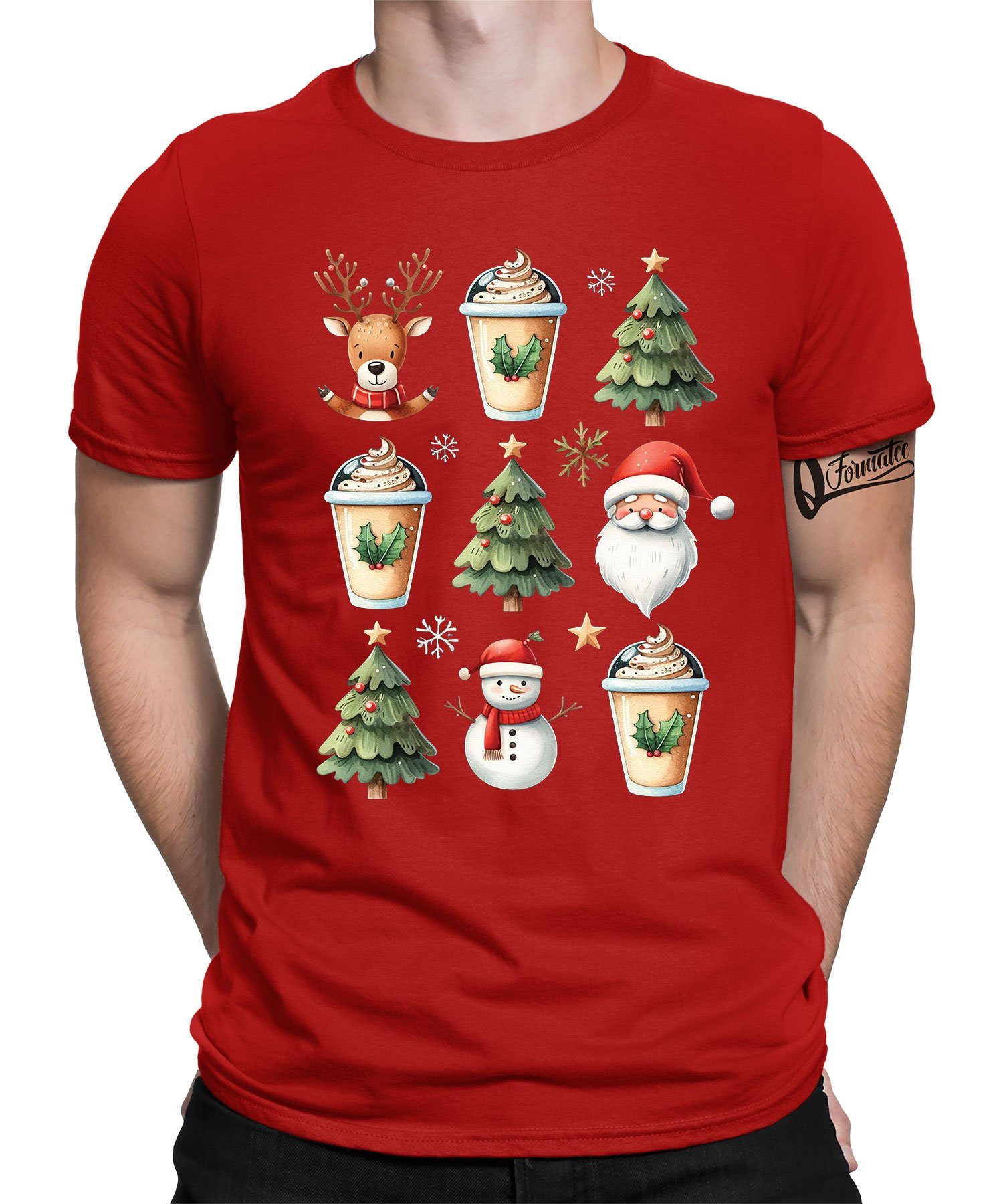 Quattro Formatee Kurzarmshirt Weihnachtsbaum Weihnachtsmann - Weihnachten Nikolaus Weihnachtsgeschen (1-tlg) Rot | T-Shirts