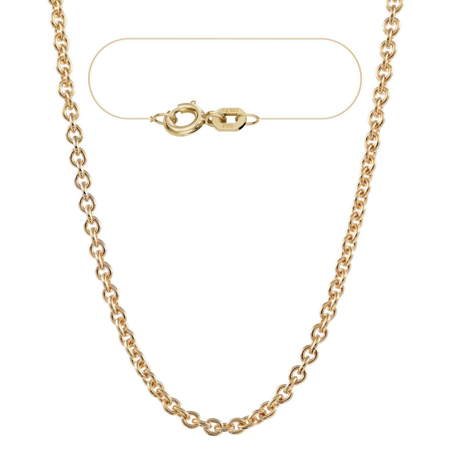 Goldkette Vergoldete Ankerkette Halskette 1,1 mm 38 cm 925 Silber 1µ vergoldet