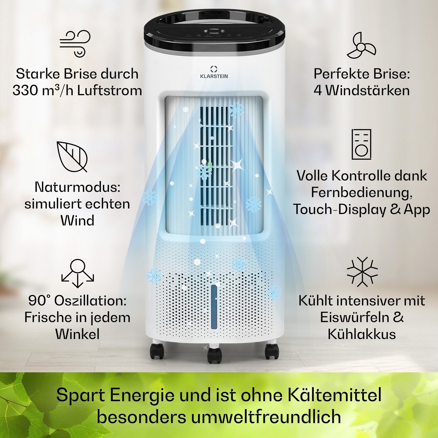 Klarstein Ventilatorkombigerät IceWind Plus Smart 4-in-1 Luftkühler, mit  Wasserkühlung & Eis mobil Klimagerät ohne Abluftschlauch