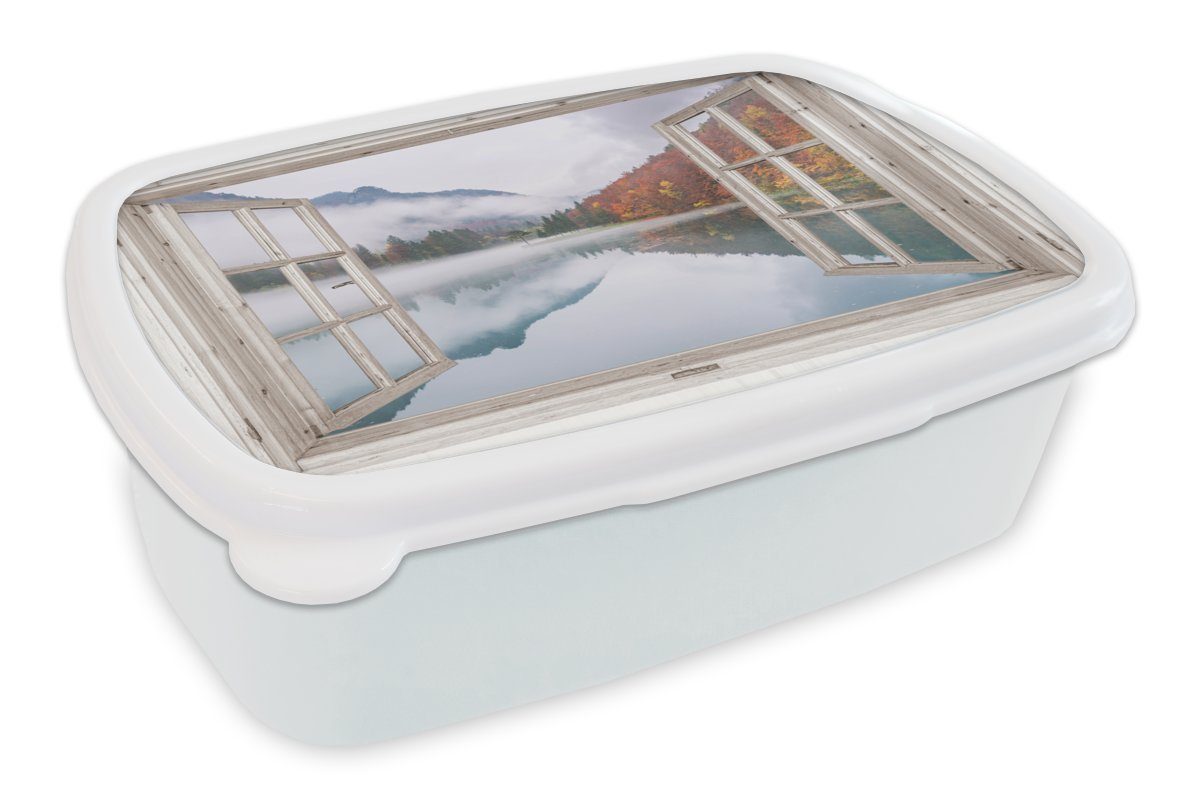 MuchoWow Lunchbox Aussicht - Herbst - Wasser, Kunststoff, (2-tlg), Brotbox für Kinder und Erwachsene, Brotdose, für Jungs und Mädchen weiß