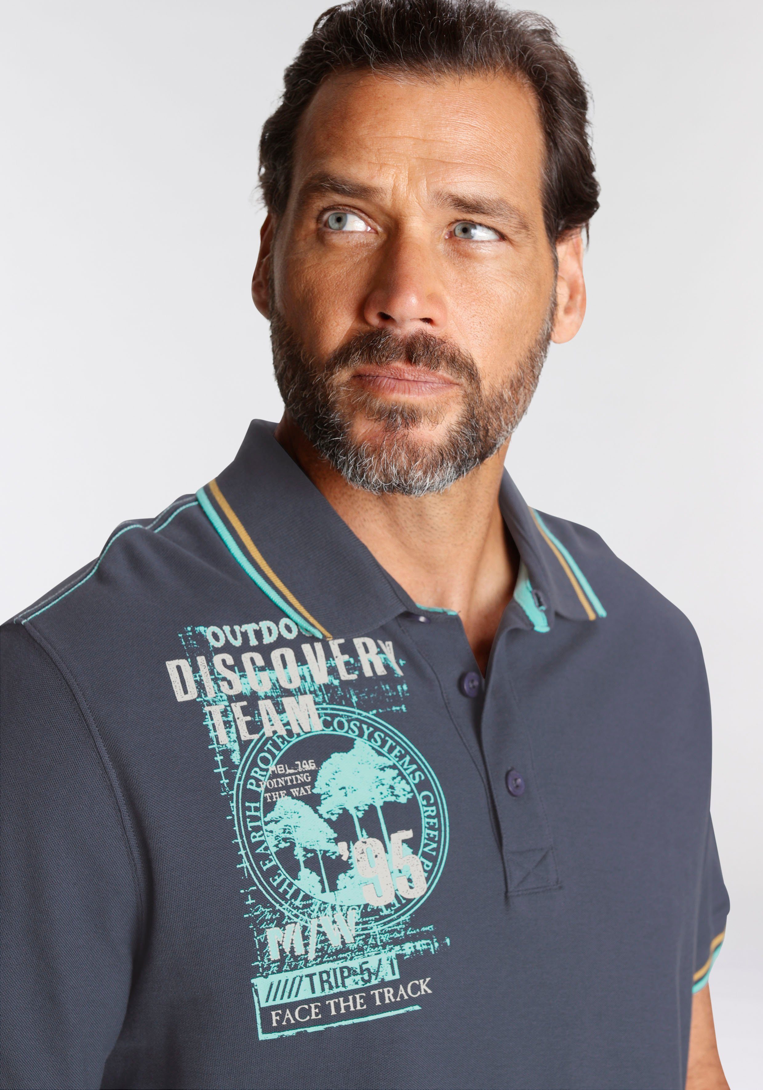 Man's World Poloshirt Mit Print der Schulter nachtblau an