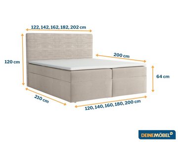 Deine Möbel 24 Boxspringbett Polsterbett Komplettbett Hotelbett LOFT I (Ehebett Bett inkl. Matratzen H3 oder H4 zur Auswahl Cord-Samt Kopfteil, Ehebett Bett inkl. Matratzen H3 oder H4 zur Auswahl), 120x200 140x200 160x200 180x200 200x200 inkl. Bettkasten und Topper