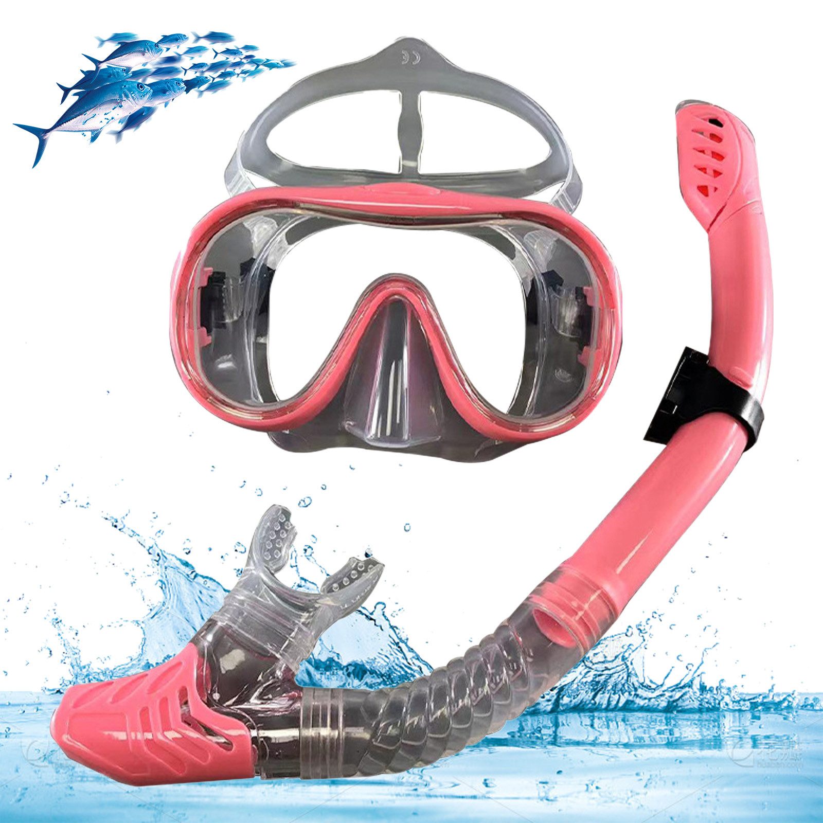 REDOM Schnorchel Tauchmaske Schnorchelset SchnorchelmaskeTaucherbrille Erwachsene (mit Ausblasventil und Verstellbare Riemen, 1 St., Anti-Leck Anti-Fog Tauchmaske Dry Schnorchel aus Gehärtetem Glas), Trocken Schnorchel Schwimmen und Tauchen