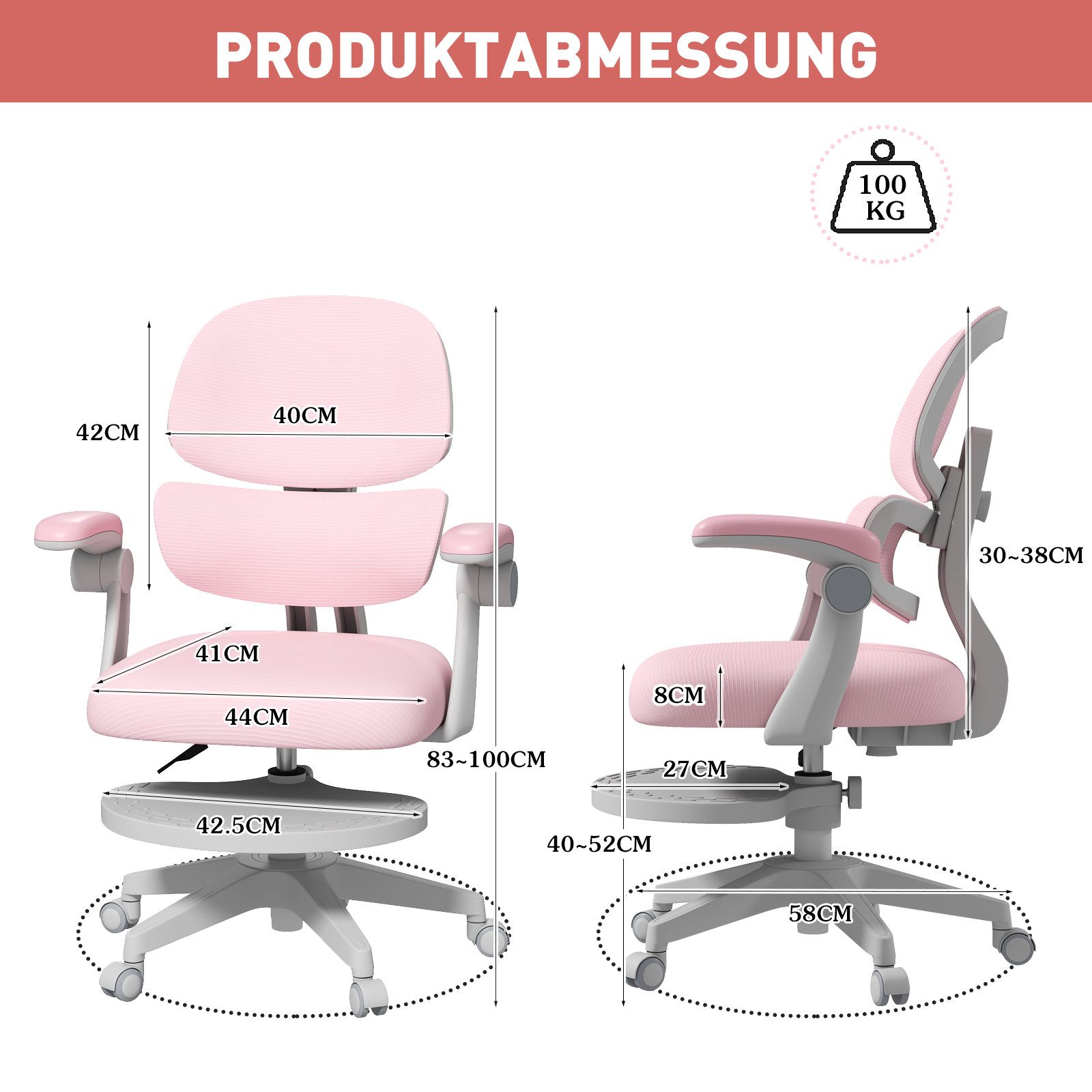 JOYLDIAS Schreibtischstuhl Ergonomischer Kinderstuhl mit Rückenlehne & Fußablage (1 St), Bürostuhl-Drehstuhl für Kinder & Jugendliche mit klappbaren Armlehnen