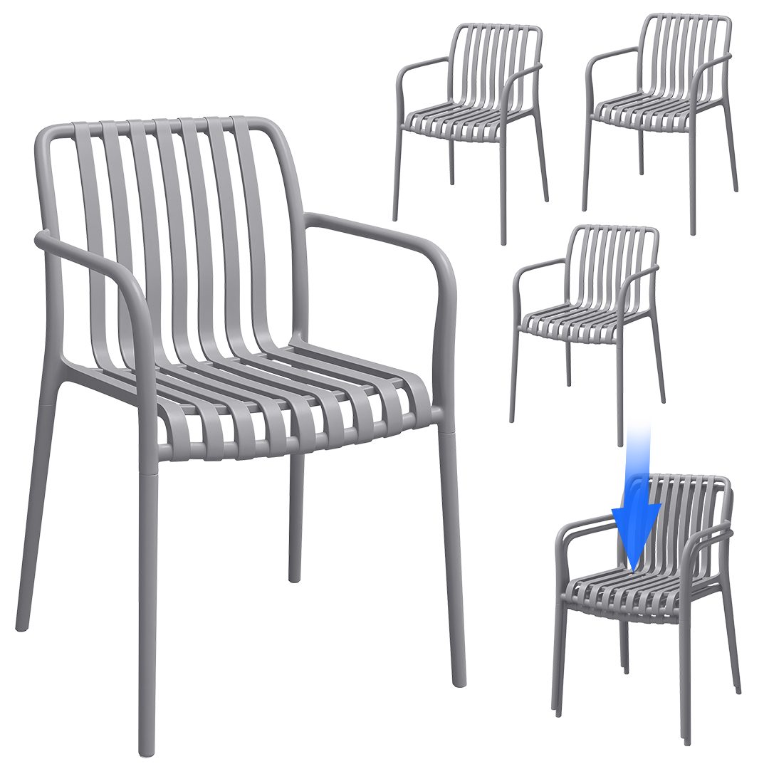 STEELSØN Gartenstuhl Pincoya, Balkonstuhl wetterfest und UV-beständig, bis 120 kg (grau, 4er Set), stapelbarer Balkonstuhl Kunststoff, verfügbar als 2er/4er/6er Set