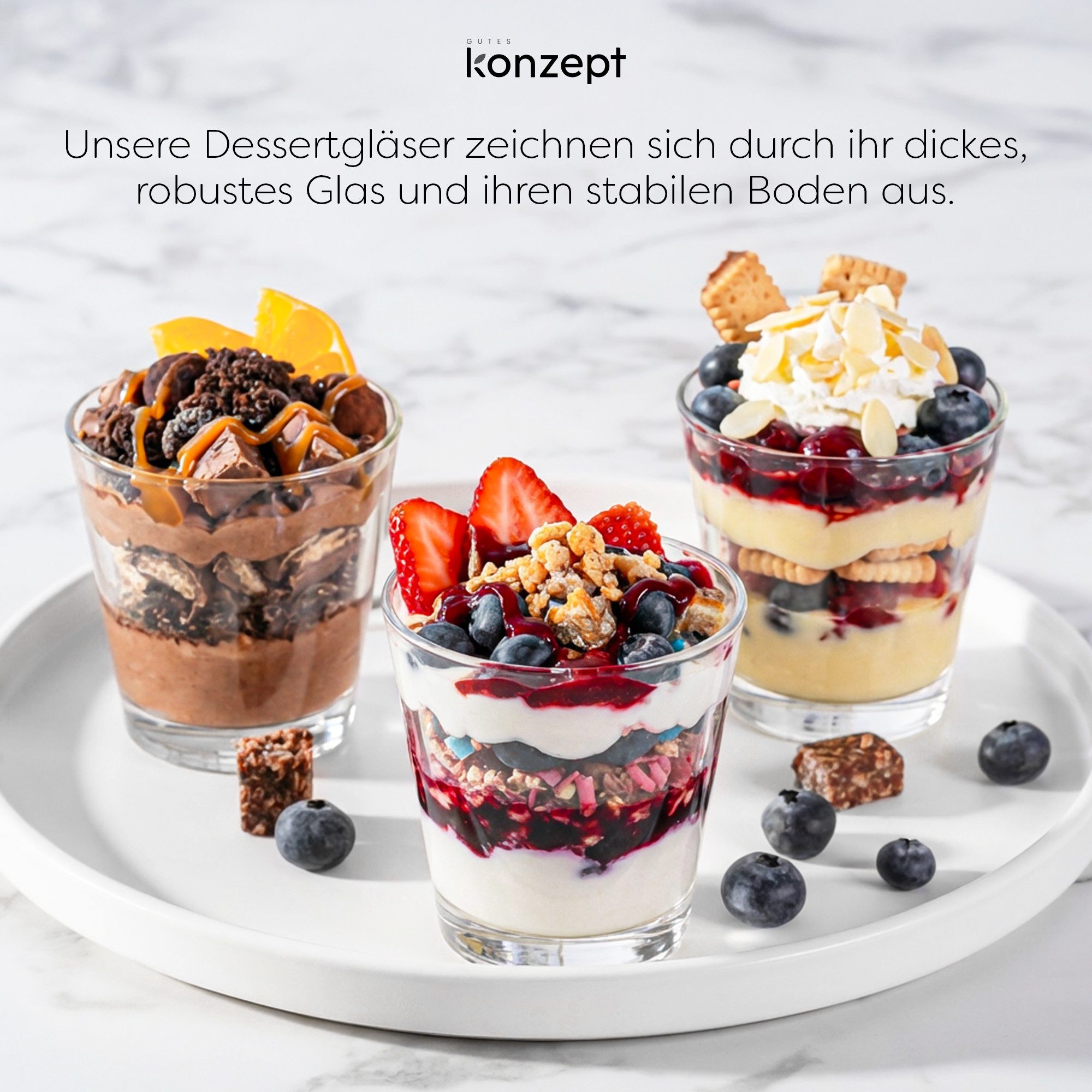 KONZEPT Dessertschale Set 200 ml – Trapezförmiges Design mit dickem Boden, (12-tlg), ideal für Tiramisu, Cheesecake & Panna Cotta, Spülmaschinenfest