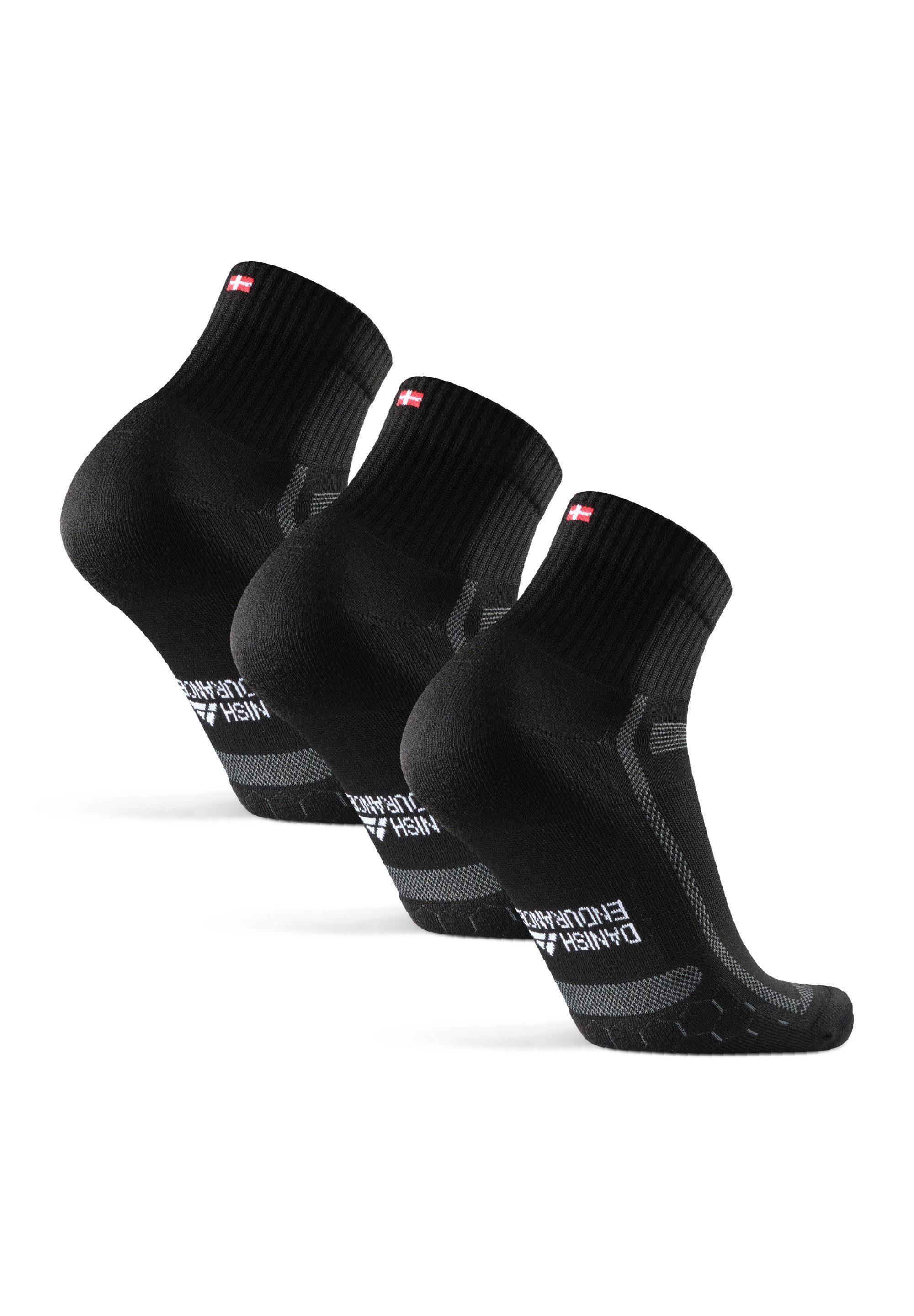 DANISH ENDURANCE Laufsocken Long Distance Running Socks Black/Grey Anti-Blasen, (Packung, 3-Paar) Technisch