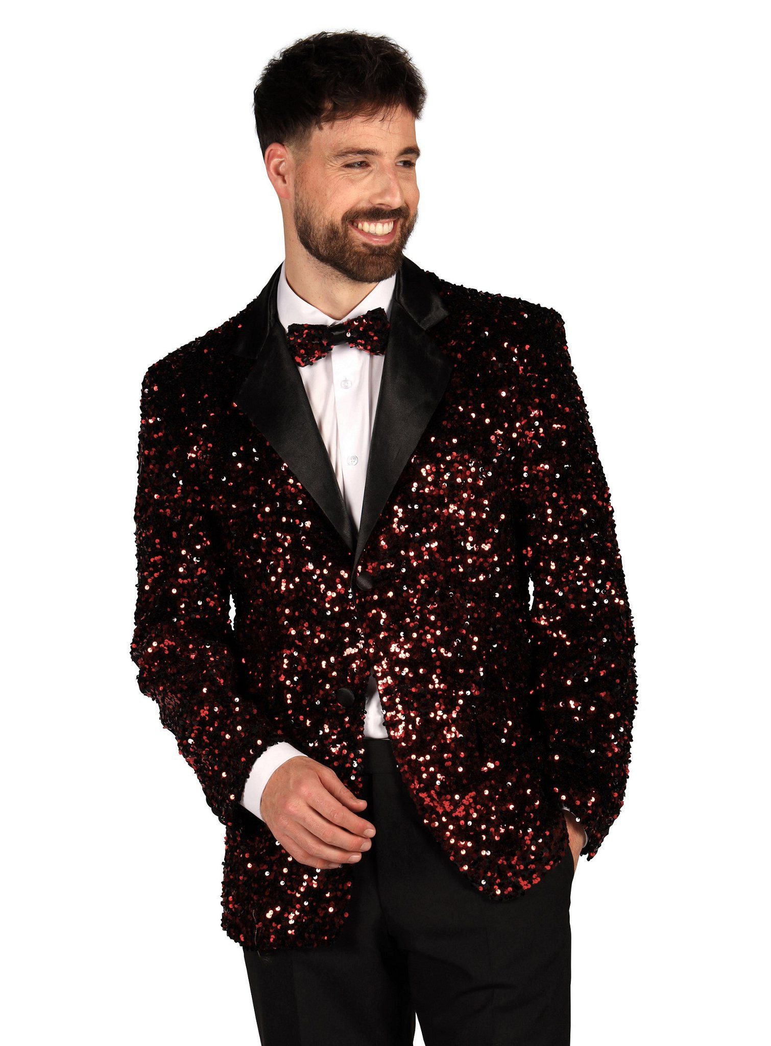 thetru Kostüm Glitzer Jackett rot, Sakko im klassischen Schnitt, aber knallbunt und glitzernd