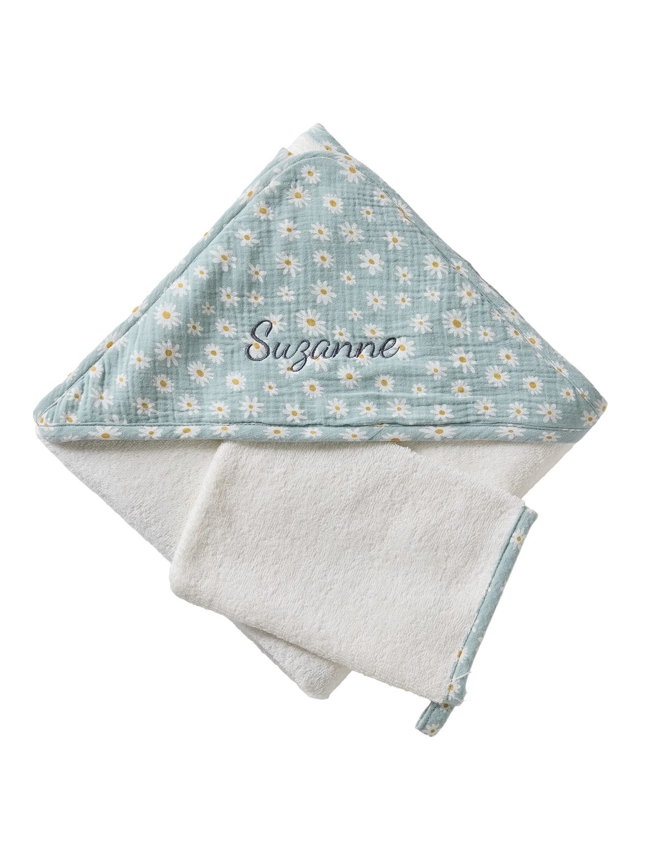 vertbaudet Kapuzenhandtuch Set aus Badecape & Waschhandschuh Baby MARGERITEN