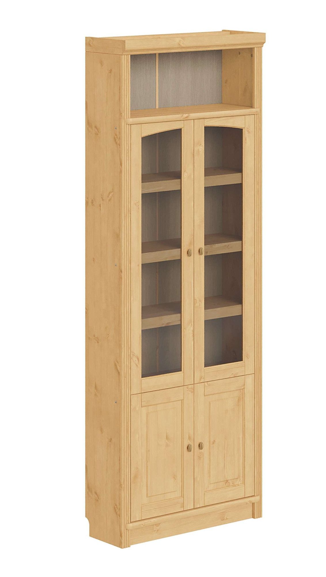 Vitrine Soeren Regal mit 2 Glastüren und 2 Holztüren, B/TH: 80/29/220 cm