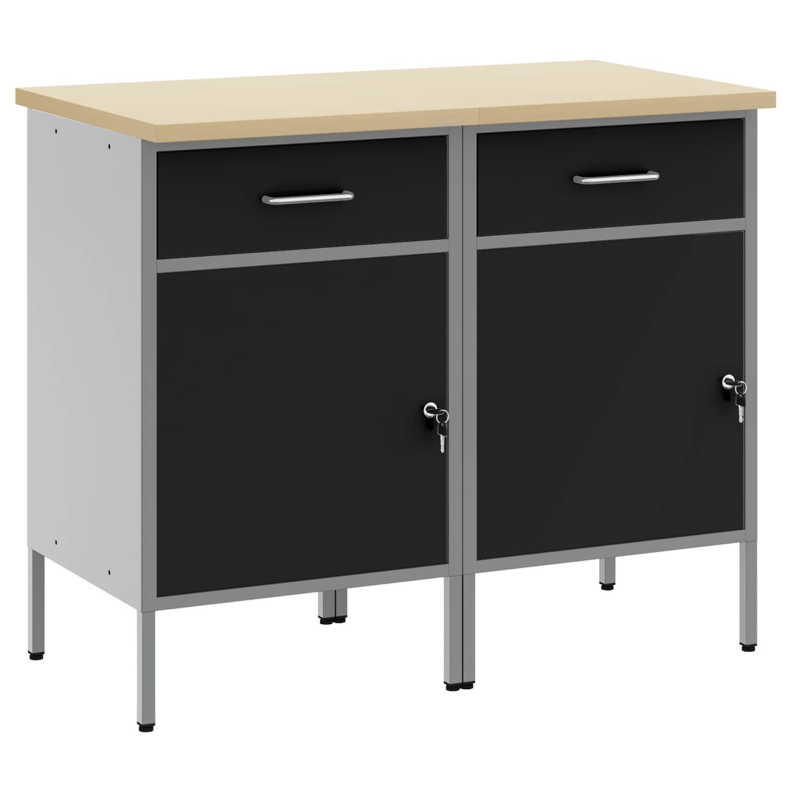 vidaXL Werkzeugschrank Werkbank mit Speicher 2 Stk. Schwarz und Grau 100 x 55 x 85 cm (2-St)