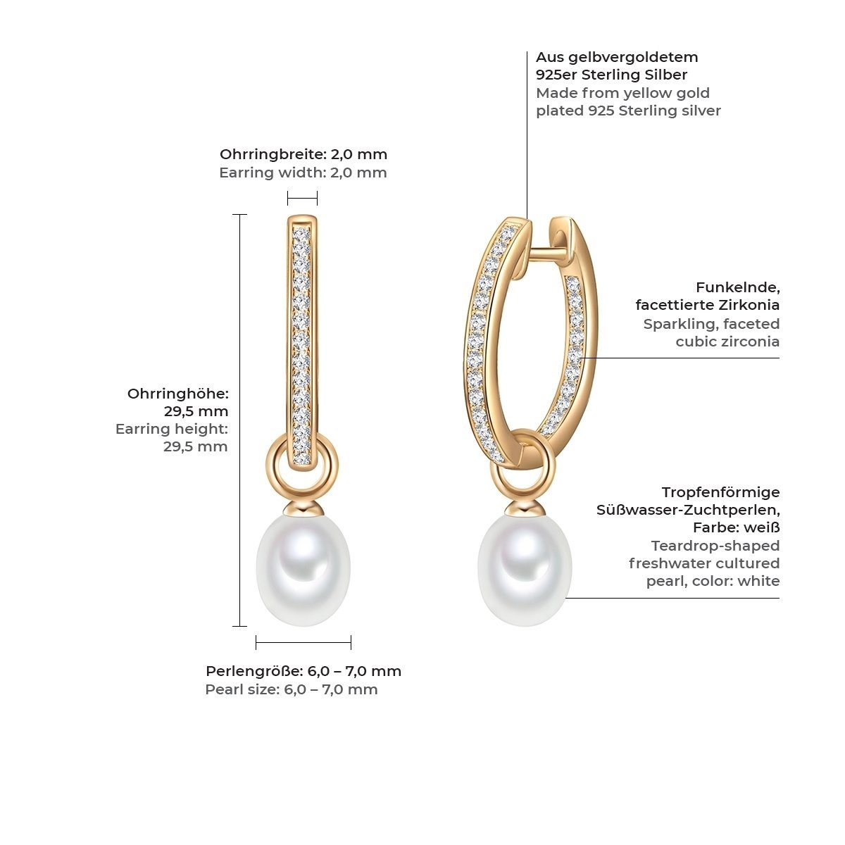 Valero Pearls Paar Creolen gelbgold, mit Zirkonia