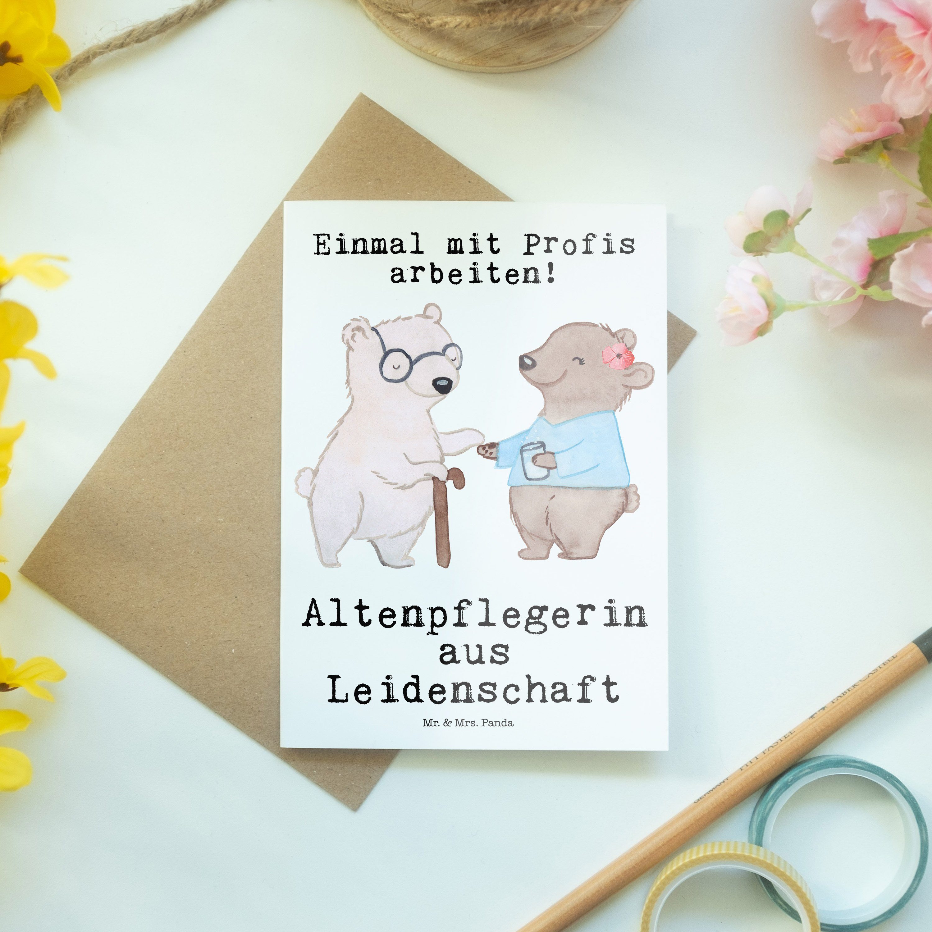 Weiß Geburtstagskarte aus Leidenschaft - & Mr. Grußkarte Altenpflegerin - Panda Geschenk, Mrs.