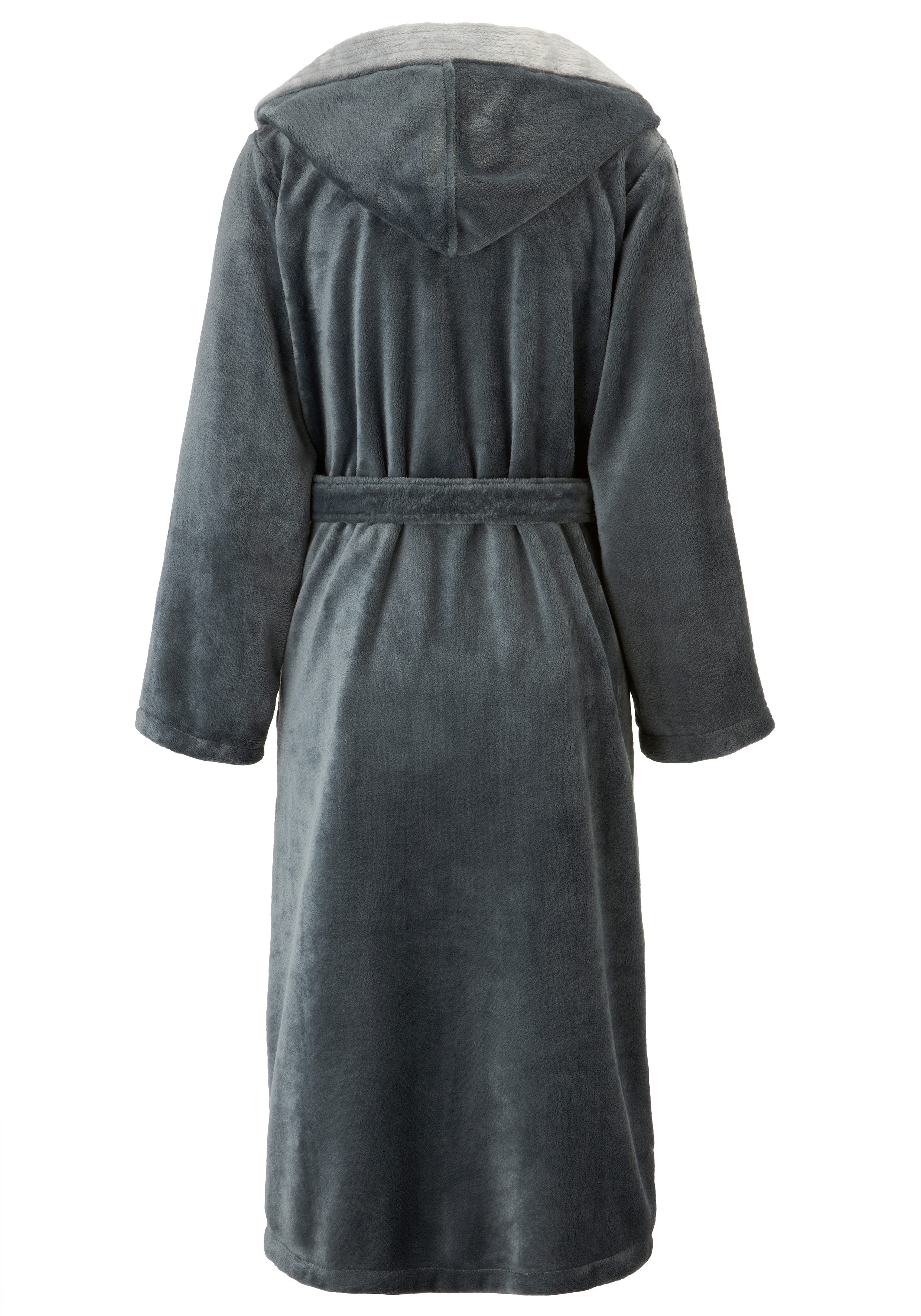 OTTO home Unisex-Bademantel Miia, ideal für Sauna, Spa & im Urlaub, Langform, Microfaser, Kapuze, Gürtel, weich und kuschelig, plüsch, für Damen und Herren, S-XL