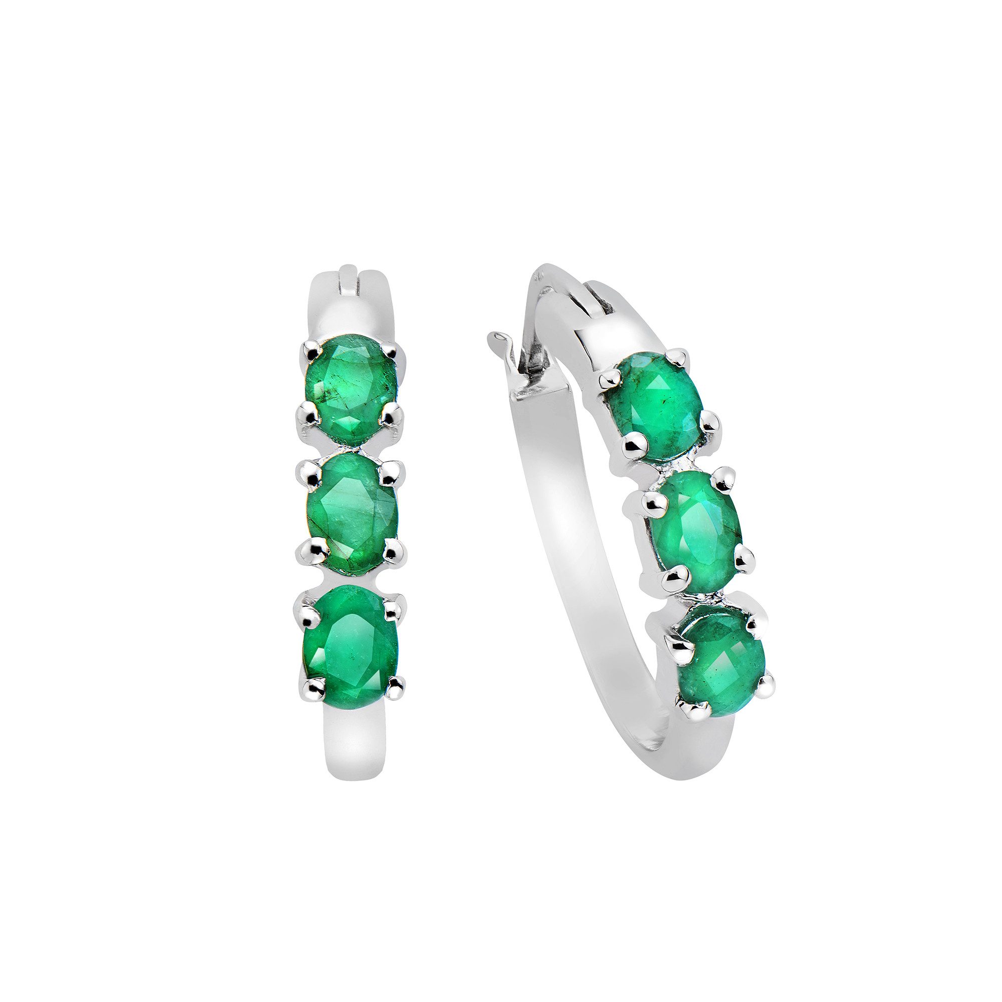 Vira Jewels Paar Creolen Silber 925 rhodiniert mit 6 echten Smaragden günstig online kaufen