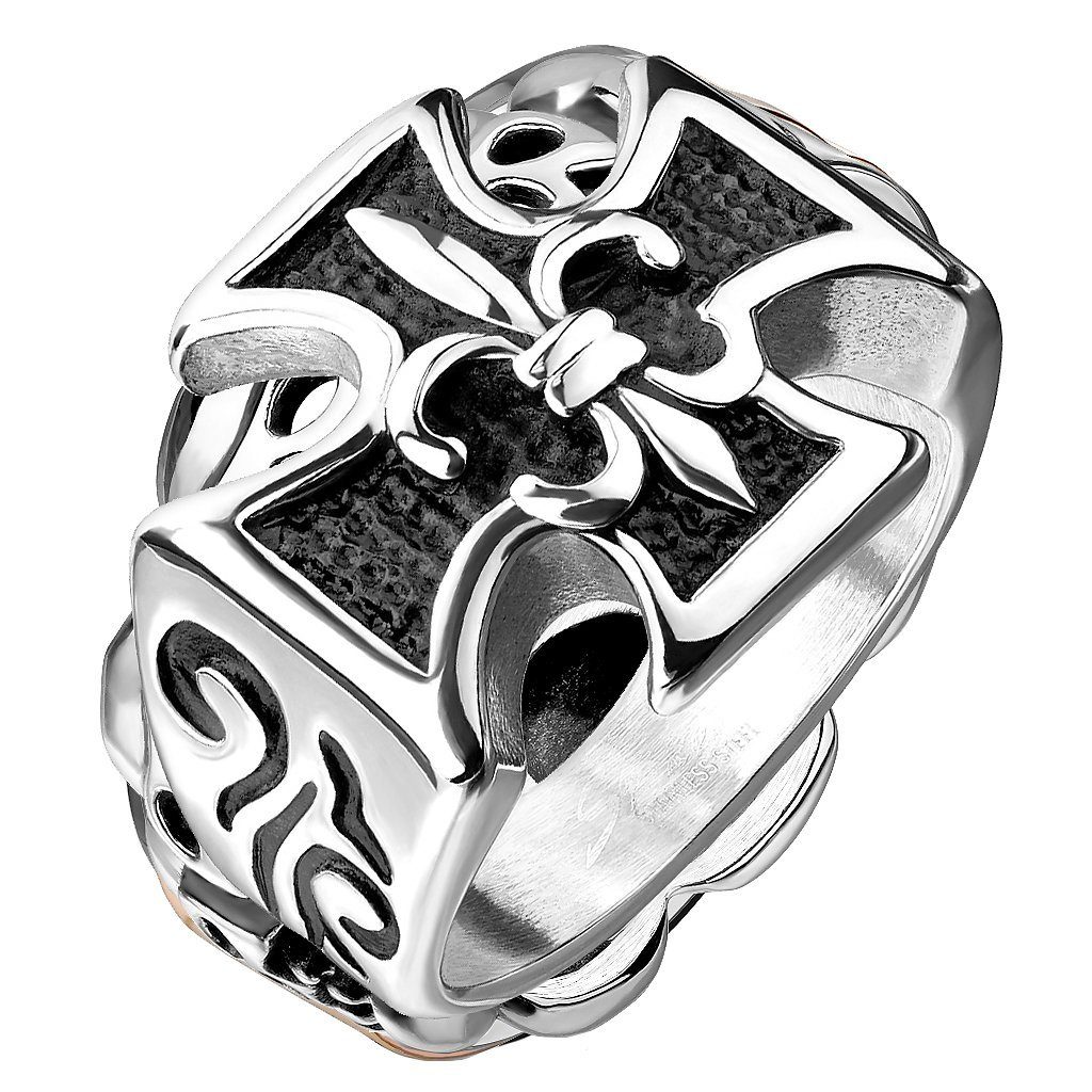 Taffstyle Fingerring Biker Rocker Ring Kreuz mit Fleur-de-Lys, Herren Edels günstig online kaufen
