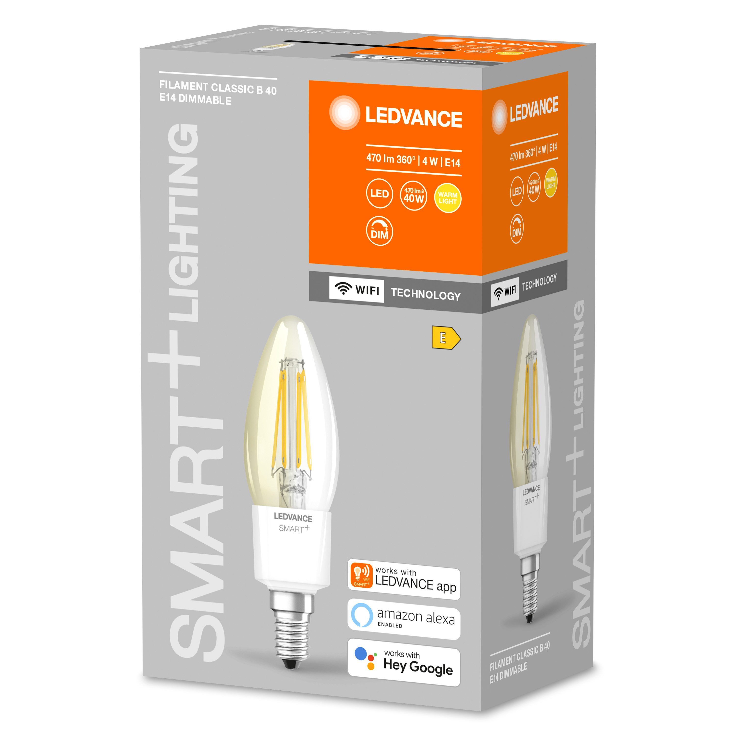 Ledvance LED-Leuchtmittel SMART+ Filament Candle Dimmable 40 4 W/2700 K E14, E14, 1 St., Warm weiß, Drahtlose Steuerung über App