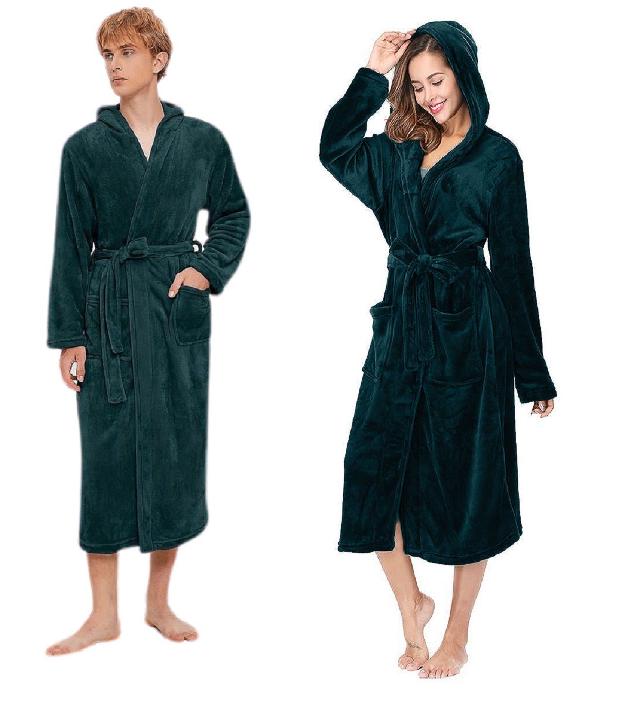 Rungassi Unisex-Bademantel Fleece Unisex Bademantel Morgenmantel mit Kapuze günstig online kaufen