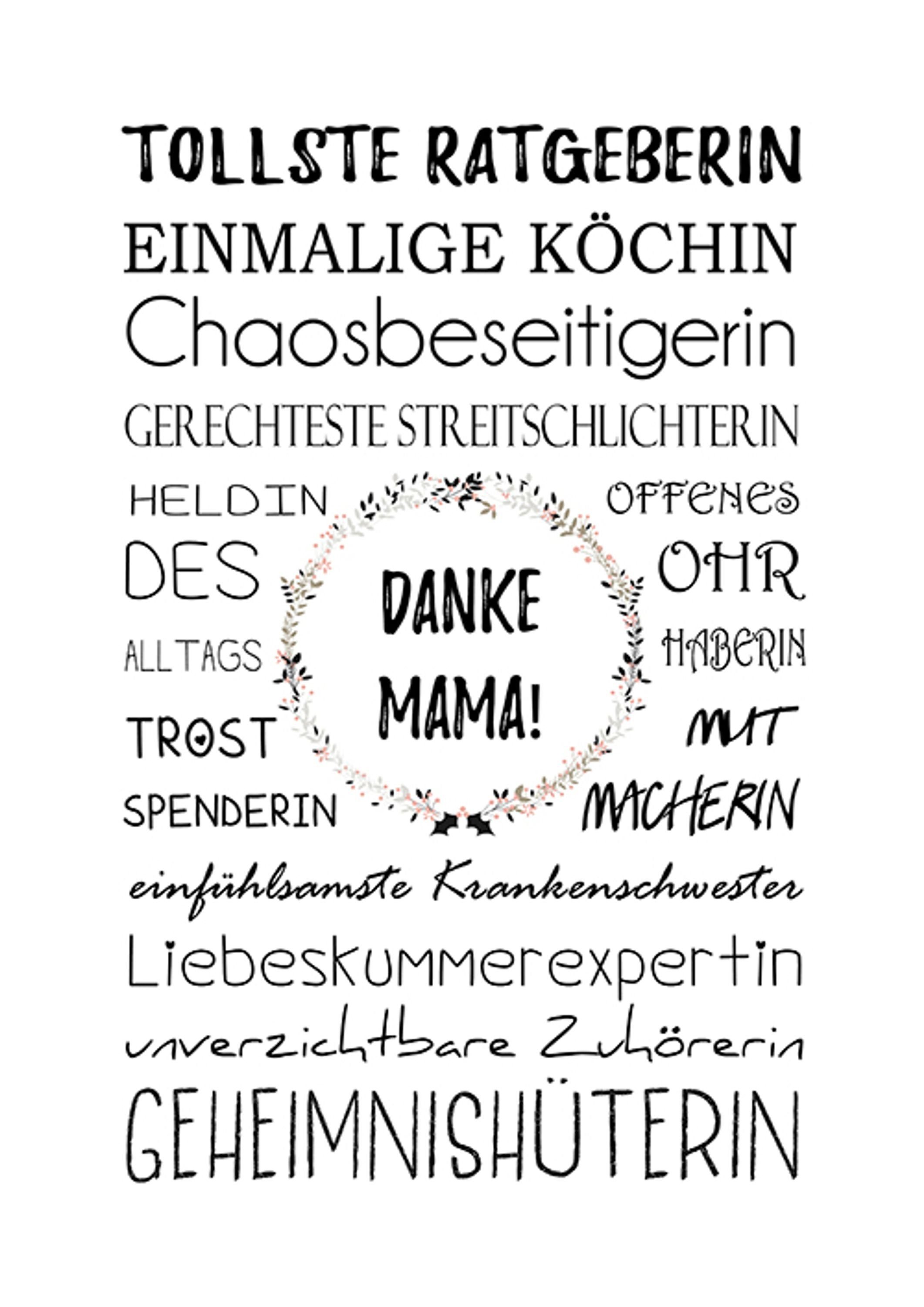 Mutter Poster Zitate Geschenk-Idee Sprüche Mama Bild mit Danke, Sprüche: Mama artissimo und DinA4 Poster Spruch