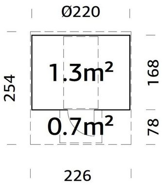 Palmako Fasssauna, BxTxH: 226 x 253 x 225 cm, 4,2 mm, 1,3 + 0,7 m², BxT: 226 x 253 cm