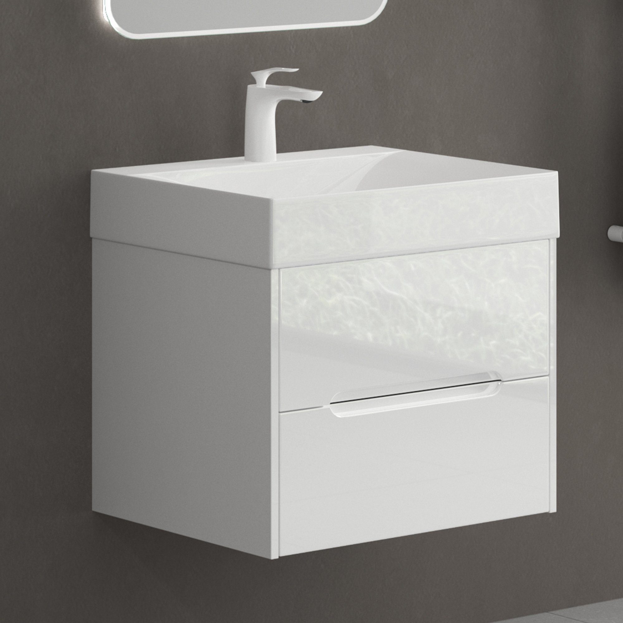 doporro Badmöbel-Set Badschrank Waschtisch 2 Schubladen mit Softclose Funktion aus MDF Yoga, MDF-Platten, Soft-close Funktion