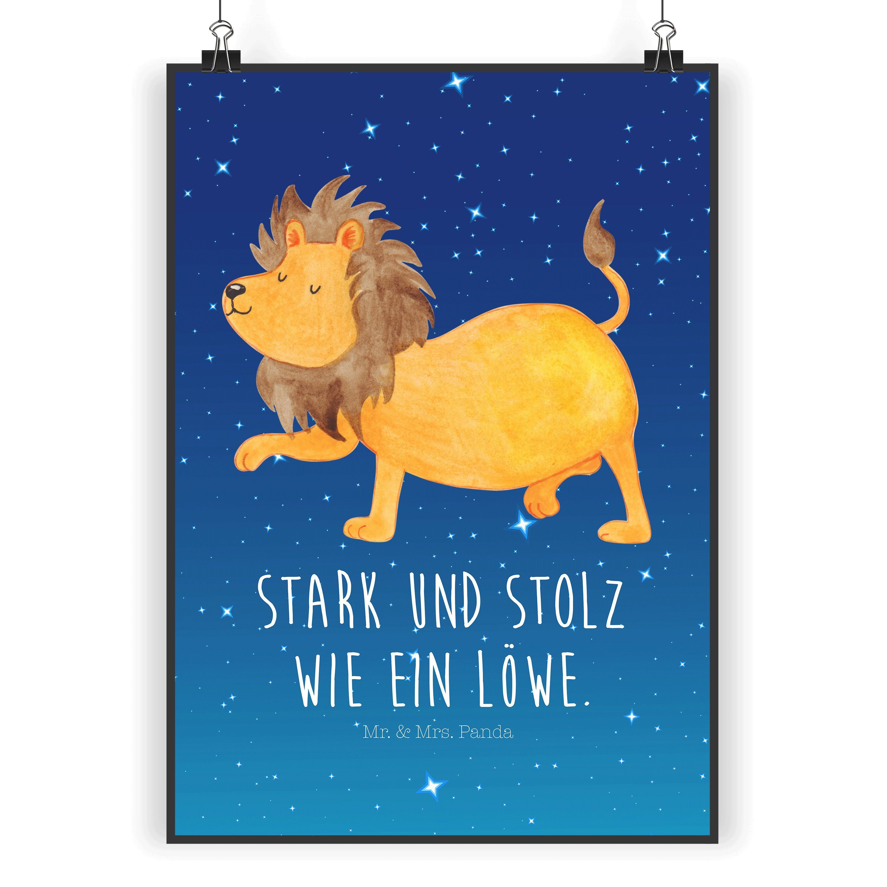 Mr. & Mrs. Panda Poster DIN A5 Sternzeichen Löwe - Sternenhimmel Blau - Geschenk, Horoskop, M, Sternzeichen Löwe (1 St)
