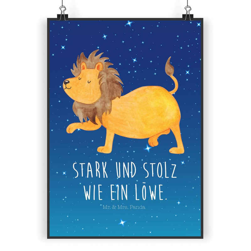 Mr. & Mrs. Panda Poster DIN A5 Sternzeichen Löwe - Sternenhimmel Blau - Geschenk, Horoskop, M, Sternzeichen Löwe (1 St)