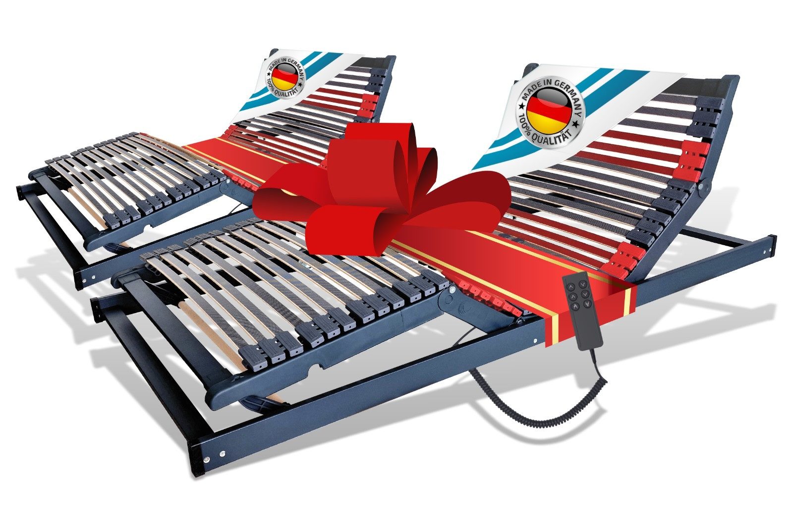 Lattenrost mit Motor Terra Med Flachmotor Elektrisch (Bettkastengeeignet) komplett Montiert, Matratzen Perfekt, Kopfteil elektrisch, Fußteil elektrisch, Größen 90x200cm, 100x200cm, 120x200cm 140x200cm,80x200cm, 90x190cm, kein Raumbedarf unterhalb des Rahmens, mit Härteverstellung