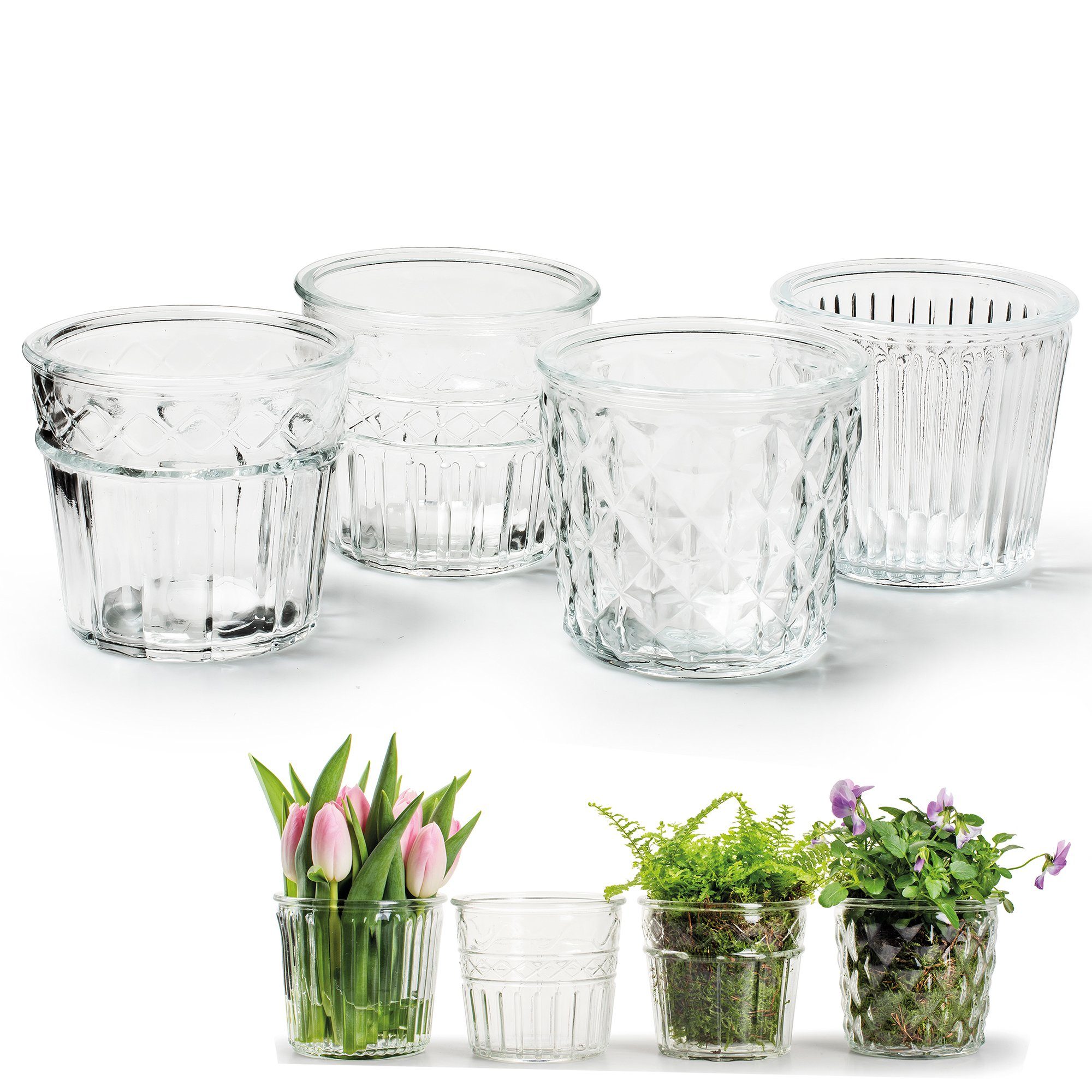 Annastore Windlicht 8 Vasen Farbe Teelichthalter, H Ø im Vintage Kerzengläser, x Vintage-Look stilvollen cm, 11,5 Teelichtgläser, - cm 10 Windlichter