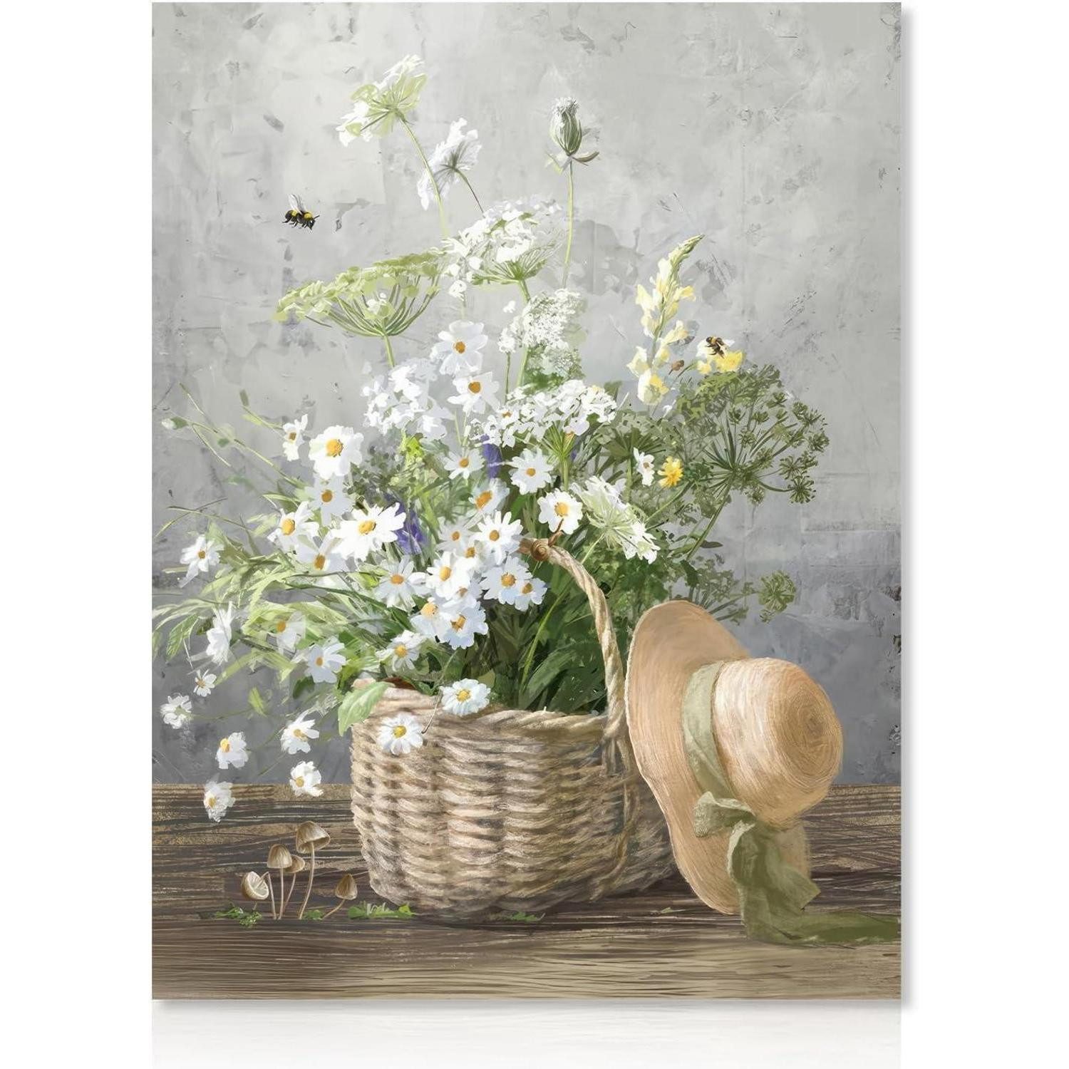 LuxusKollektion Leinwandbild Gänseblümchen Leinwand Bilder Rustikale Blumen Poster Wohnzimmer, (1 St)