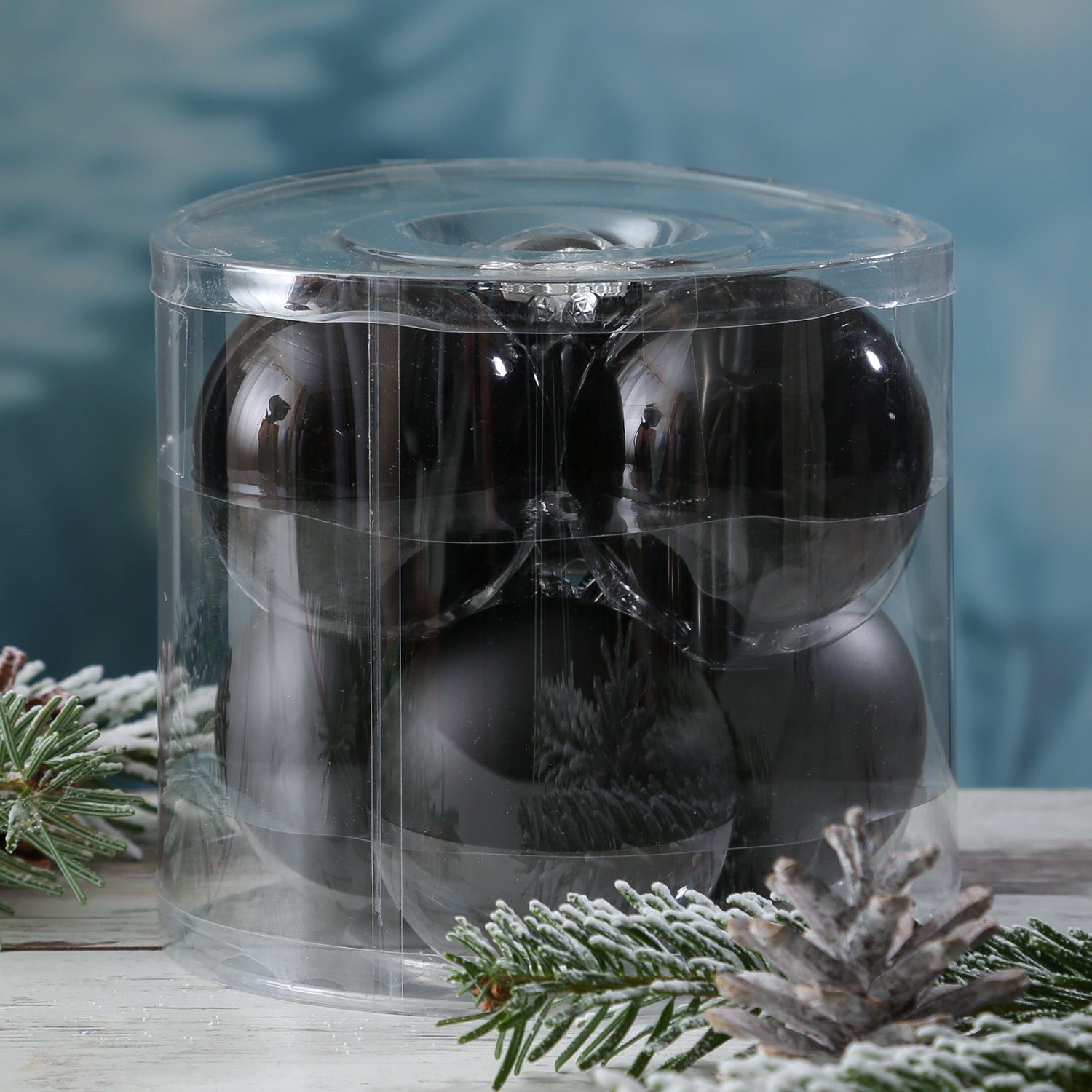 Weihnachtsbaumkugel St) D: (6 6St schwarz MARELIDA 8cm Glas Weihnachtskugel glänzend Christbaumkugel matt