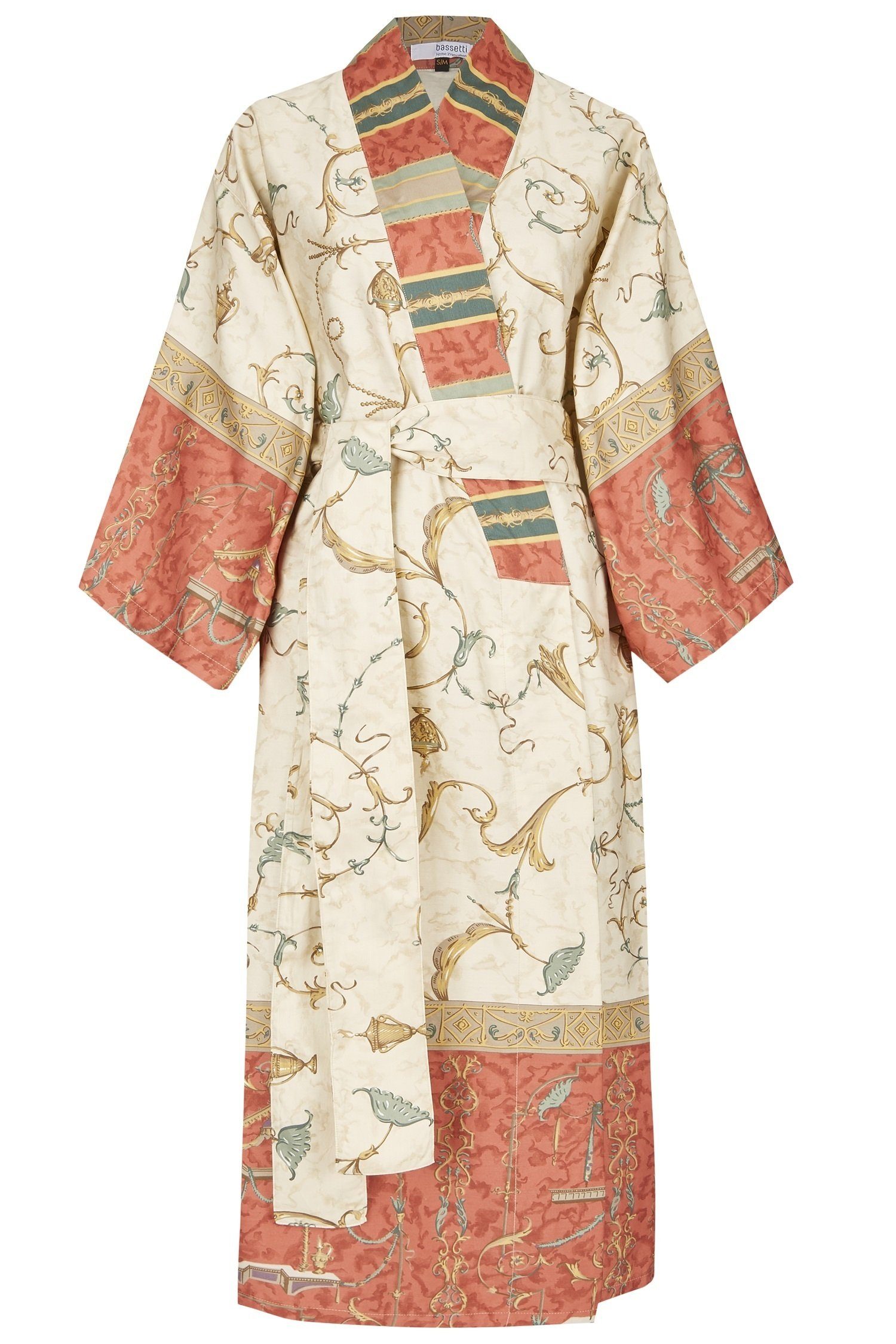 Baumwolle Bassetti aus Kimono satinierter knöchelfrei, Gürtel, OPLONTIS, rot Baumwolle,