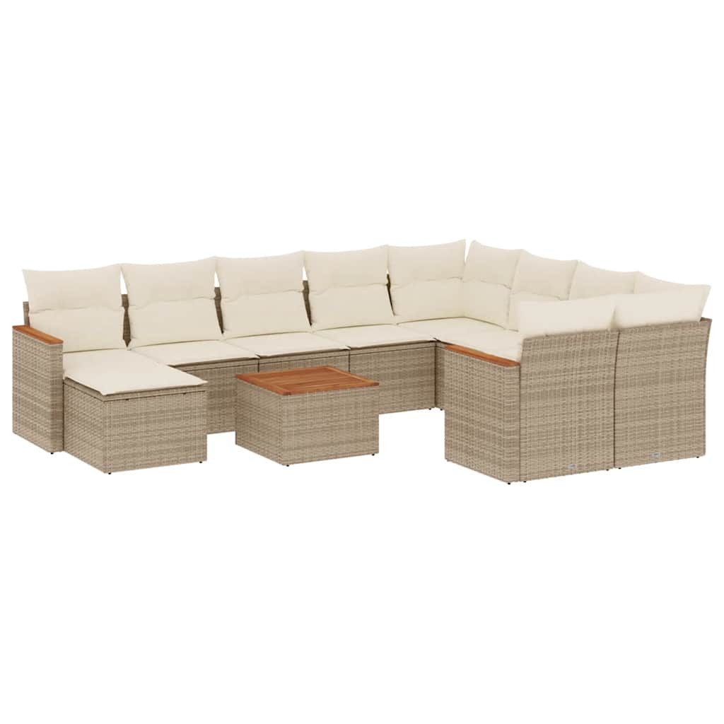 Gartenlounge-Set 11-tlg. Garten-Sofagarnitur mit Kissen Beige Poly Rattan