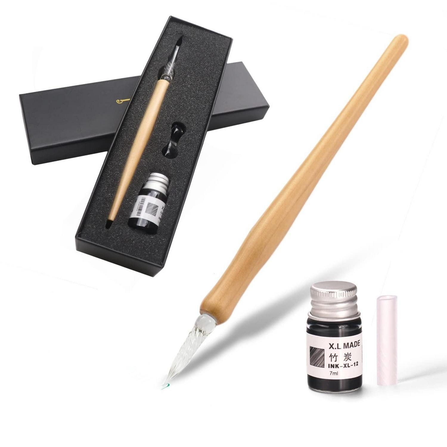 LuxusKollektion Kalligraphie-Stift Glas Dip Pen Kalligraphie Set gold-weiss