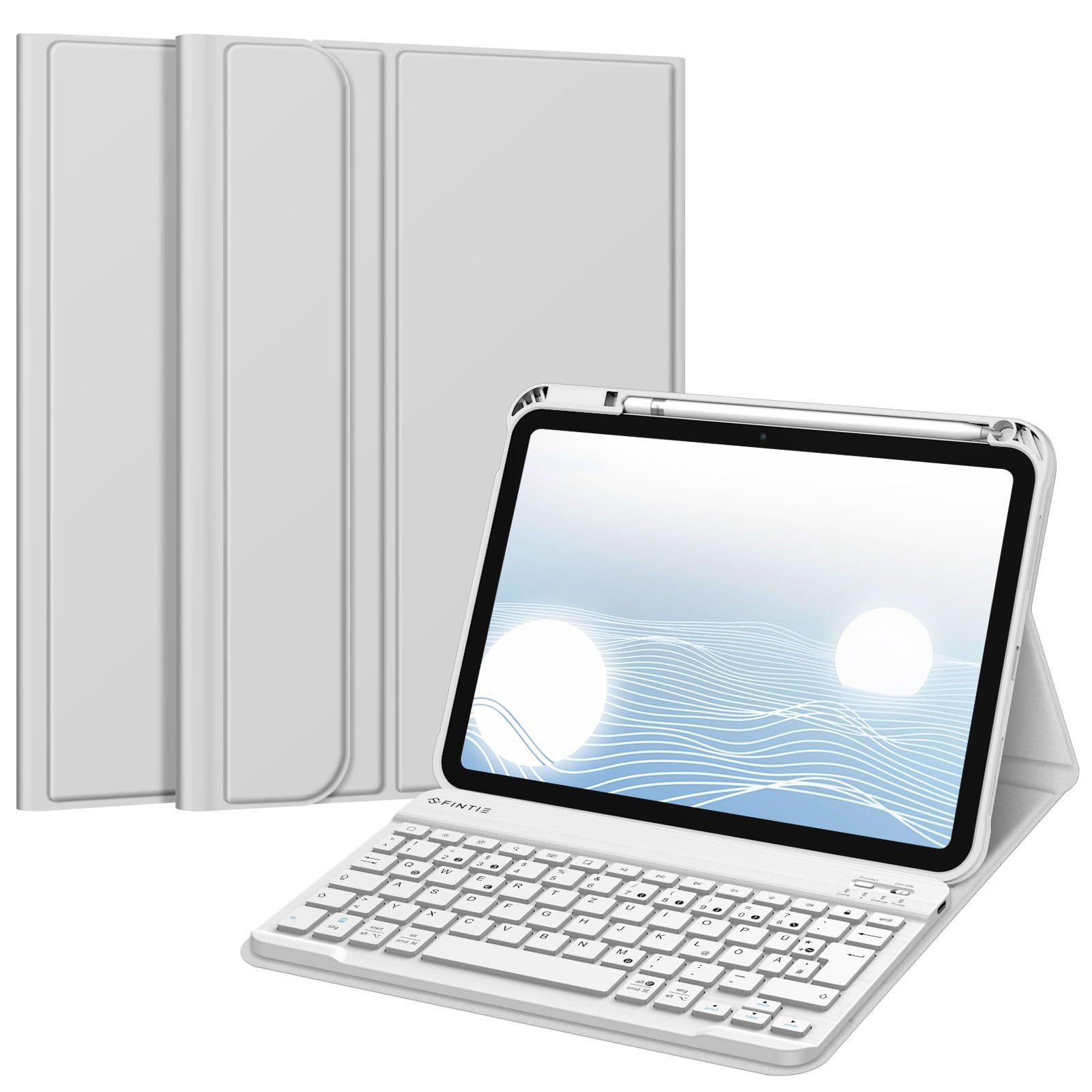 Fintie Tablet-Hülle für iPad 11. Generation 11" 2025(A16), iPad 10. Generation 2022 10.9", Case mit Pencil Halter, magnetisch Abnehmbarer Tastatur(QWERTZ Layout)