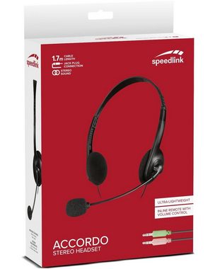 Speedlink ACCORDO Stereo Headset mit Mikrofon Headset (Integrierte Kabelfernbedienung mit Lautstärkeregeler, flexibler Mikrofon-Arm, Zwei 3,5mm Klinkenstecker, Leichtgewicht, Stereo, 2x 3,5mm Klinken-Stecker passend für PC Notebook Telefon Boom Mikro)