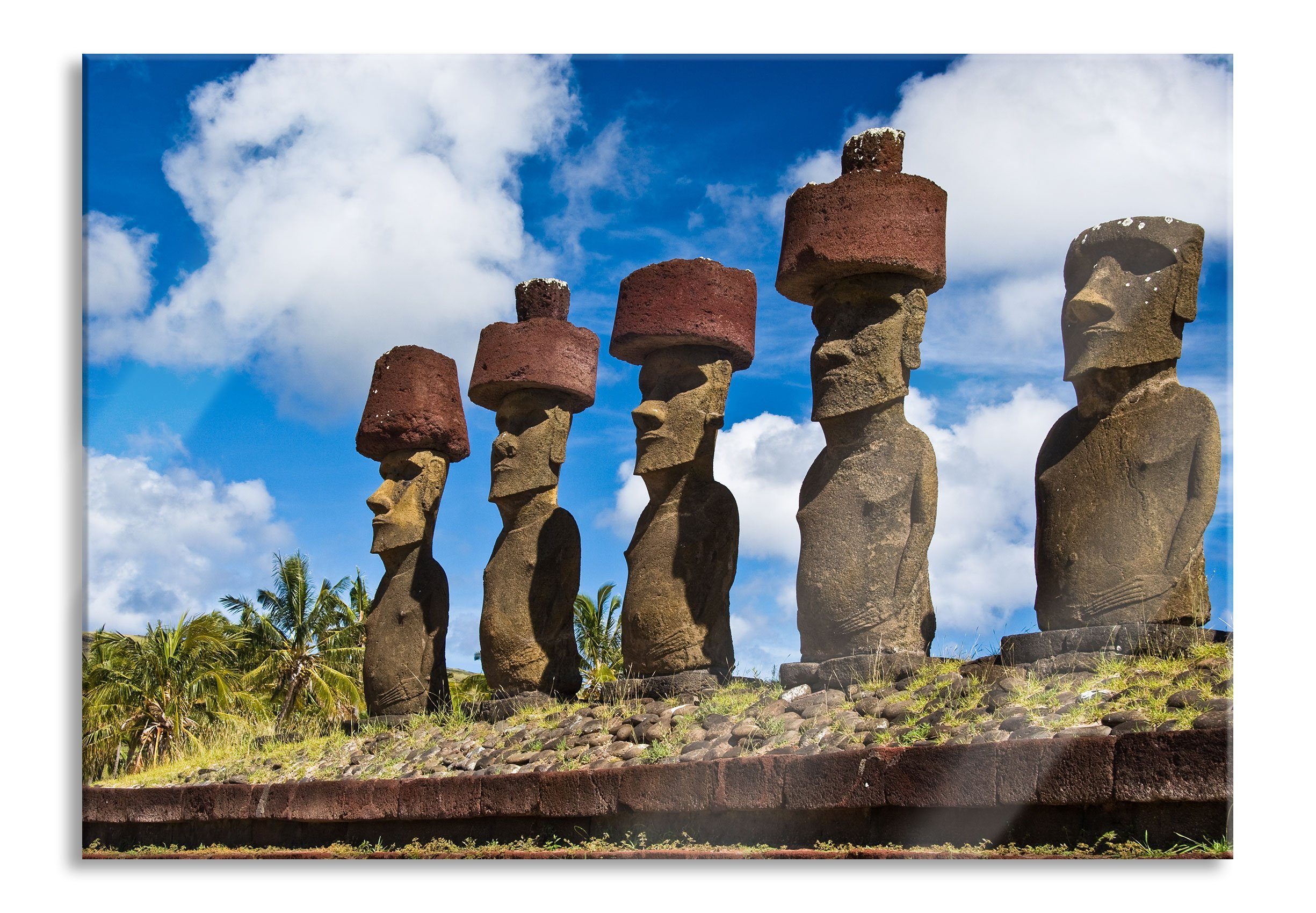 Pixxprint Glasbild Moai Statuen Osterinseln, Moai Statuen Osterinseln (1 St), Glasbild aus Echtglas, inkl. Aufhängungen und Abstandshalter