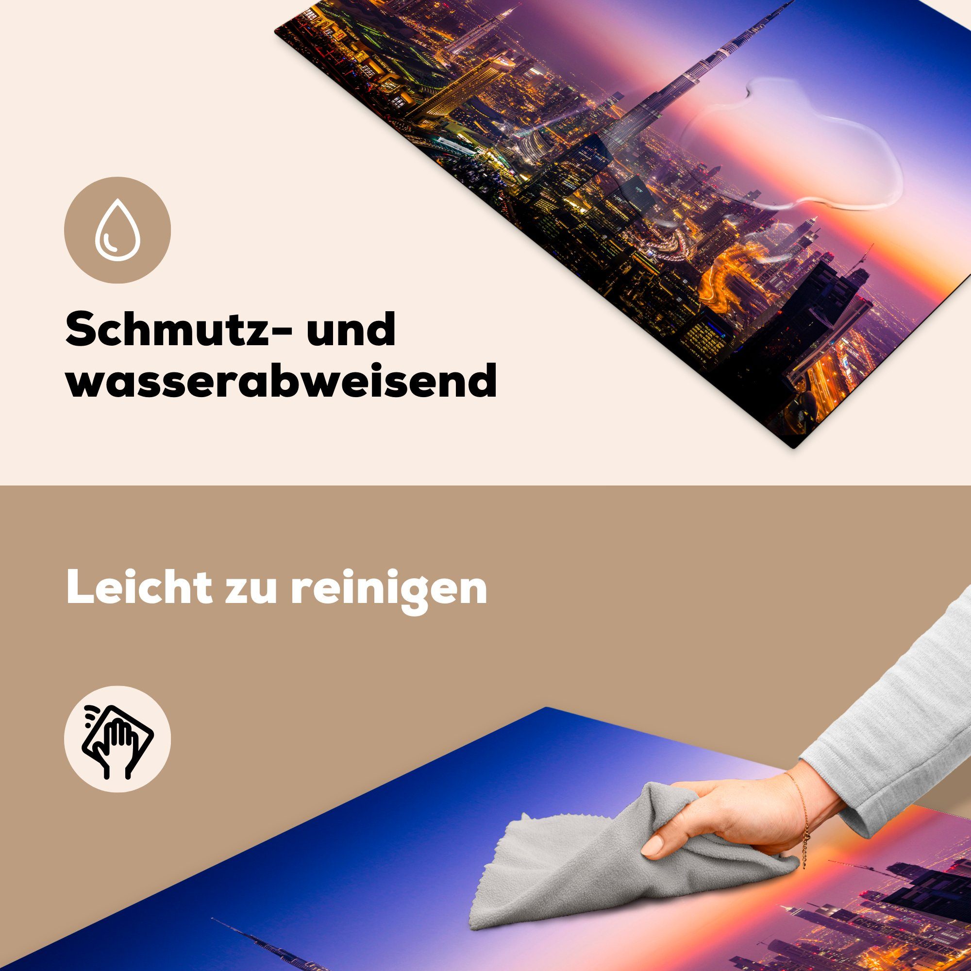 die über 81x52 Khalifa-Wolkenkratzer Dubai, tlg), cm, MuchoWow Schutz für Ceranfeldabdeckung Induktionskochfeld Vinyl, Burj küche, Herdblende-/Abdeckplatte Bunter (1 und dem Himmel