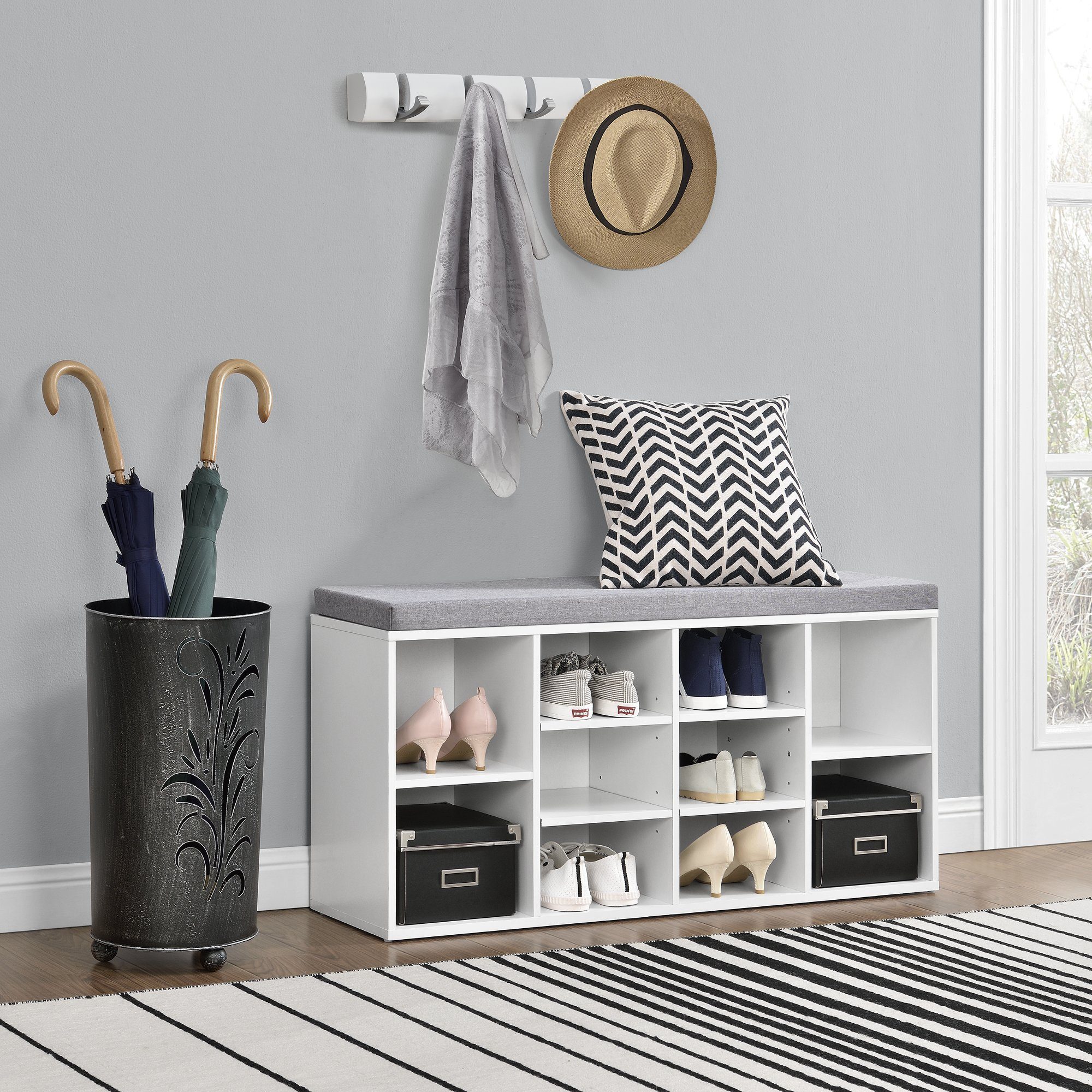 en.casa Schuhregal, »Ymir« mit Sitzbank und Sitzkissen 103x30x48cm Weiß günstig online kaufen