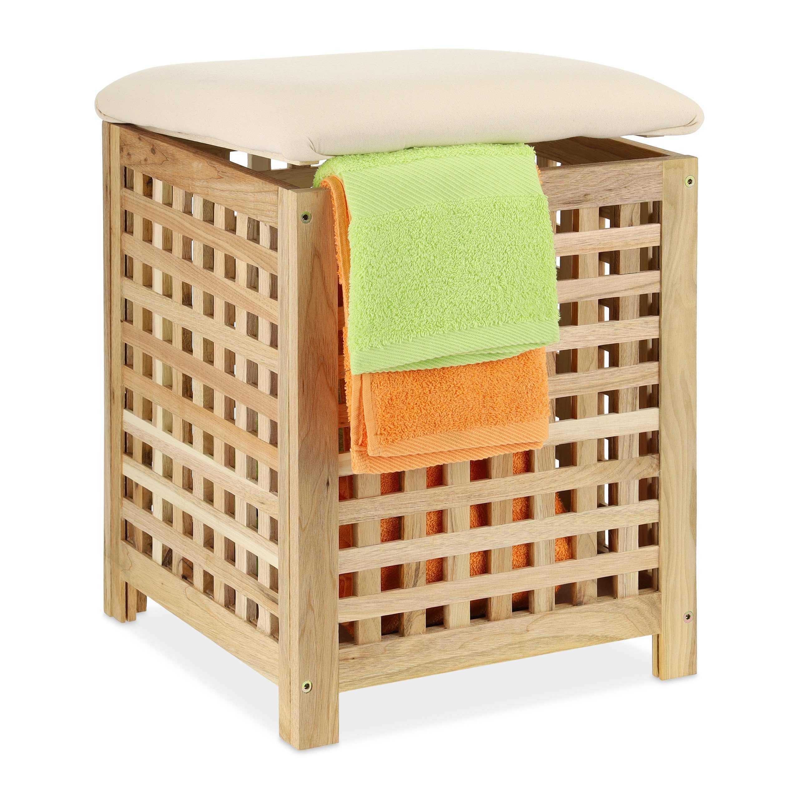 relaxdays Wäschekorb mit Sitz Walnuss günstig online kaufen