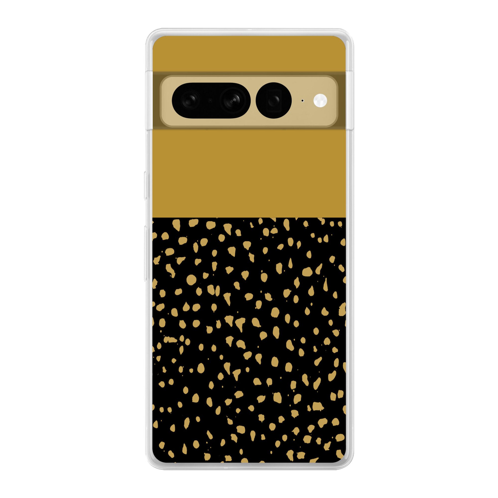 MuchoWow Handyhülle für Google Pixel 7 Pro Polka dots - Ockergelb - Schwarz, Phone Case, Silikon, Schutzhülle Dünn