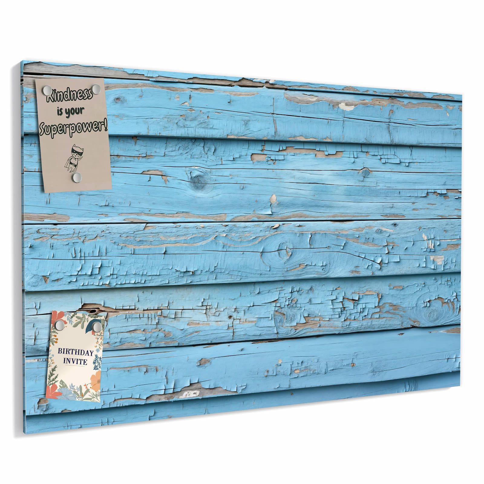 Primedeco Memoboard Metall Altes Holzblau – beschreibbar & magnetisch, (Inklusive Stift, Magnete und Montagematerial, 1-tlg., 9 verschiedene Größen), Magnetisch und Beschreibbar