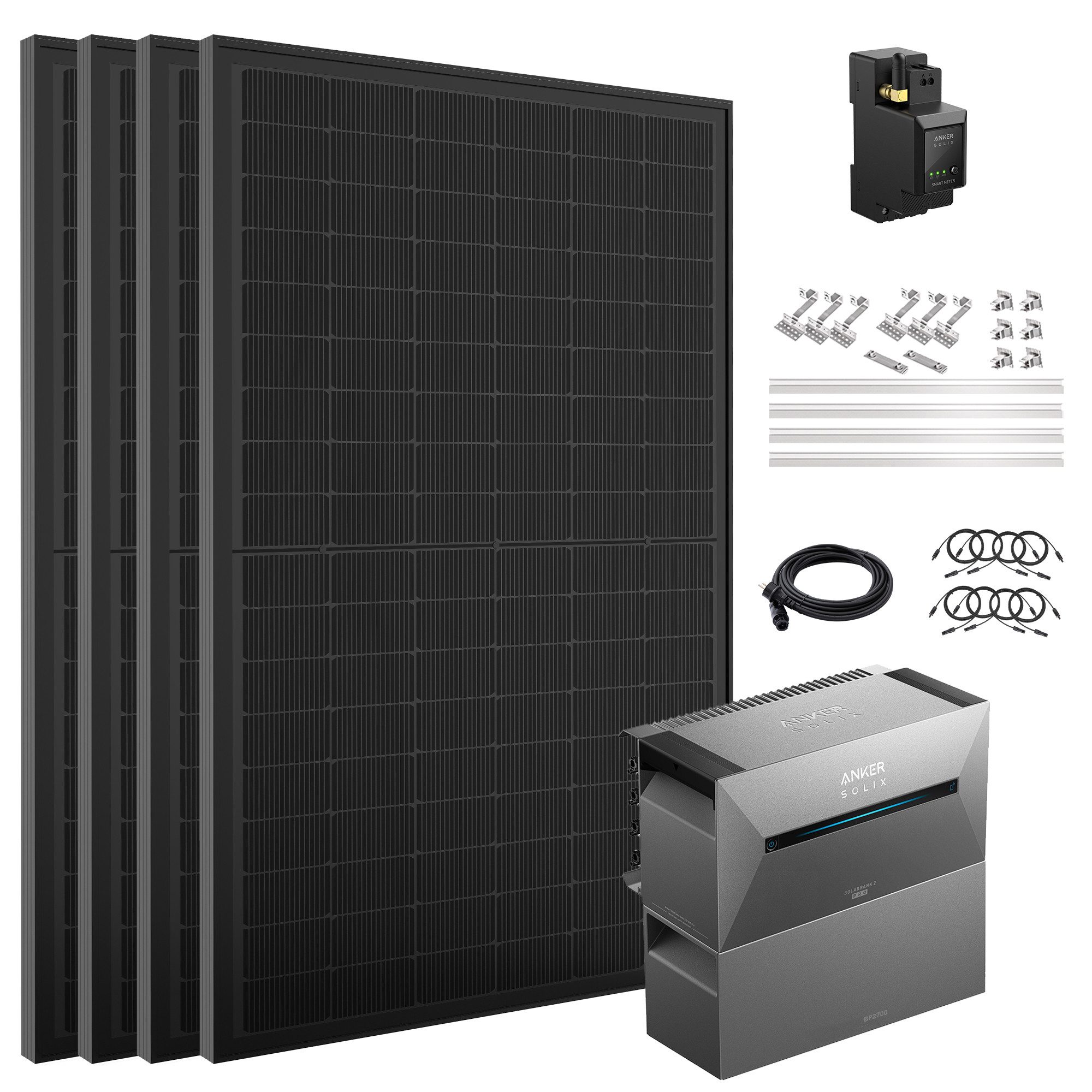 SolarMars Balkonkraftwerk 2000W mit Speicher Anker Solix Solarbank 2 E1600 Pro + BP2700, 1800 W, (Ziegeldach Halterung×4, mit 1x Anker Solix BP2700 erweiterungsakku), 0% MwSt
