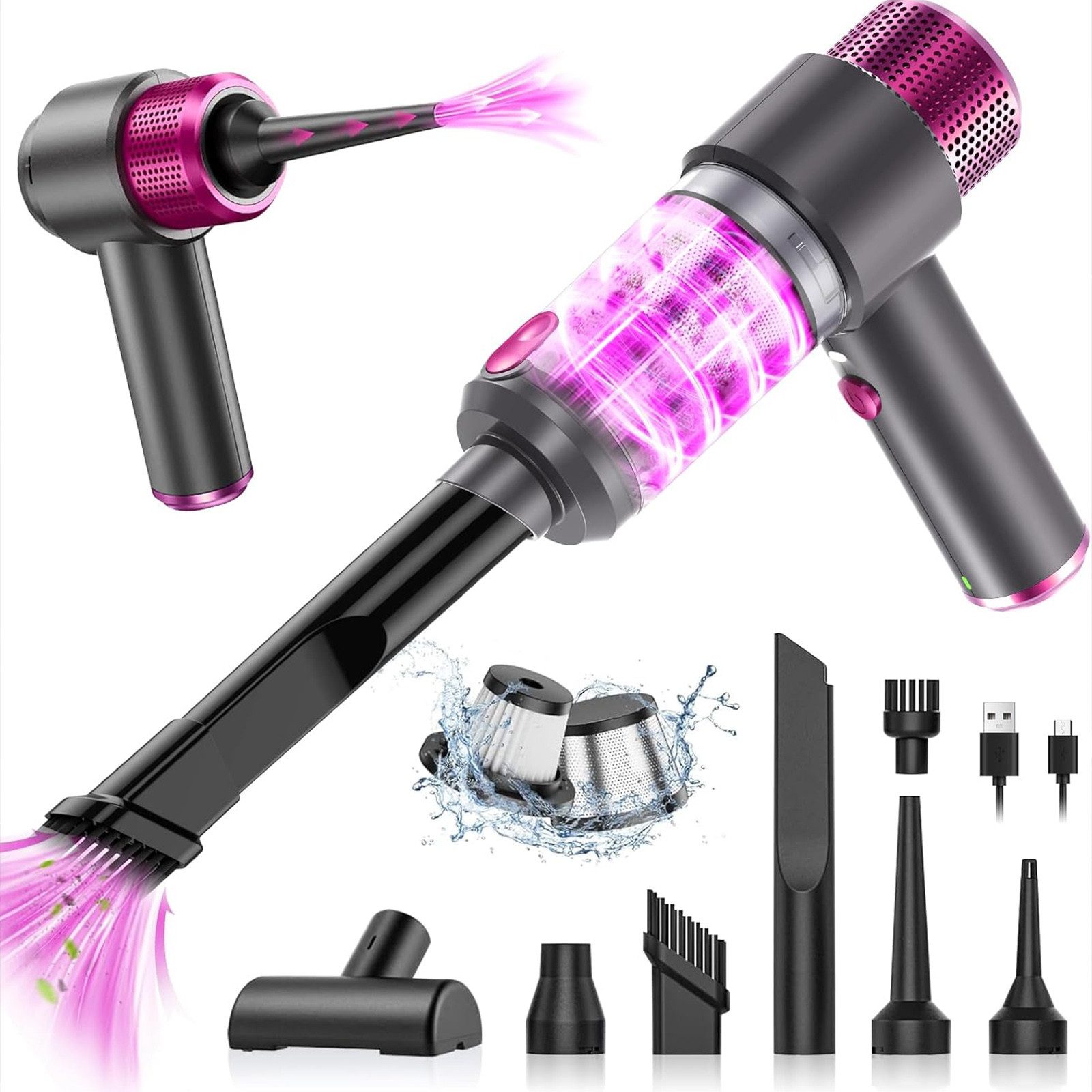 REDOM Akku-Handstaubsauger Ручные пылесосы kabellos 4-in-1 Mini Пылесосы Autosauger, 50 W, beutellos, 7000Pa starke Saugleistung mit Blas- Saug- Vakuumfunktion LED-Licht